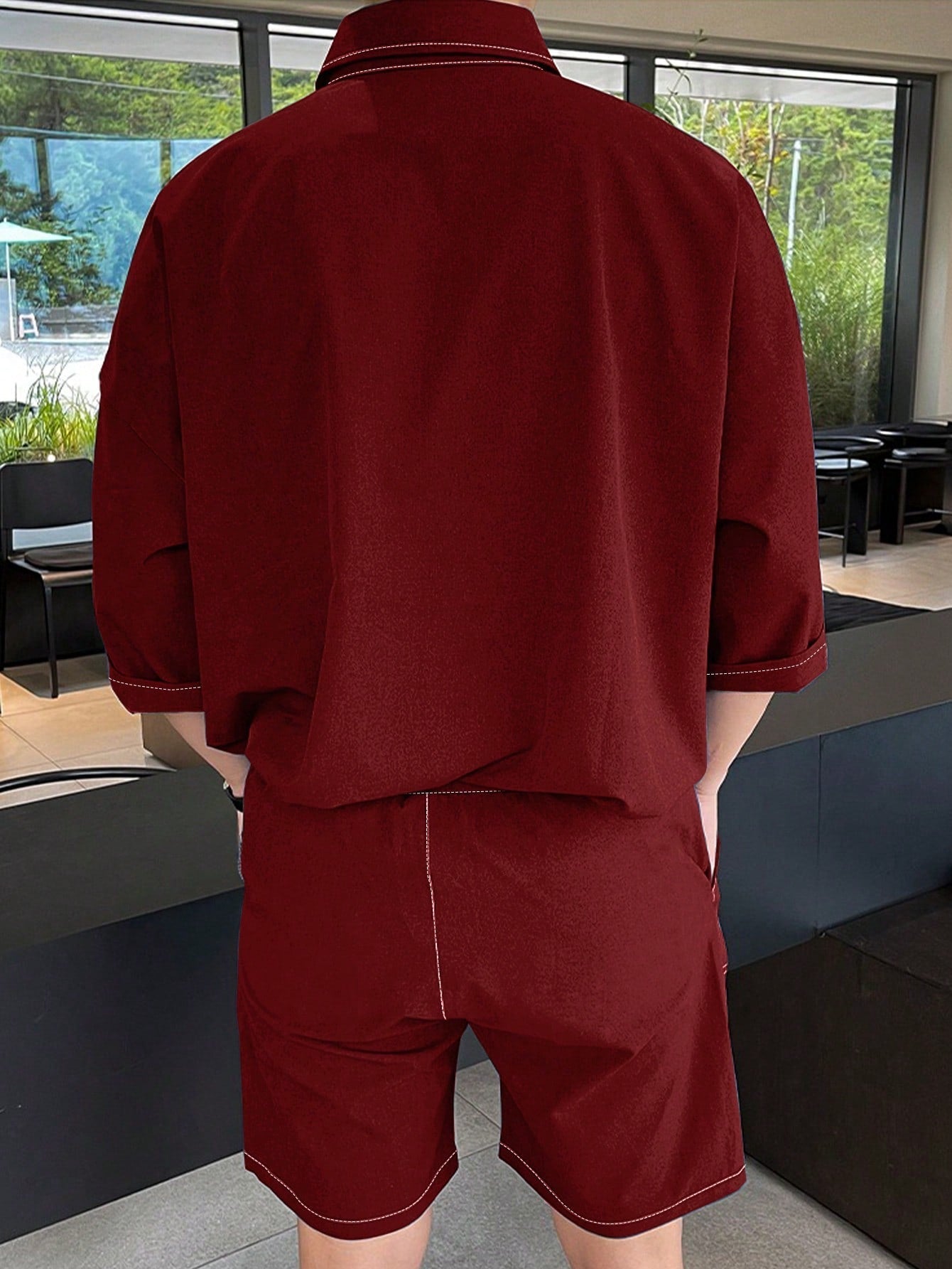 Conjunto Masculino Camisa Botões Frontais E Shorts Com Bolso Conjunto Masculino Camisa Botões Frontais E Shorts Com