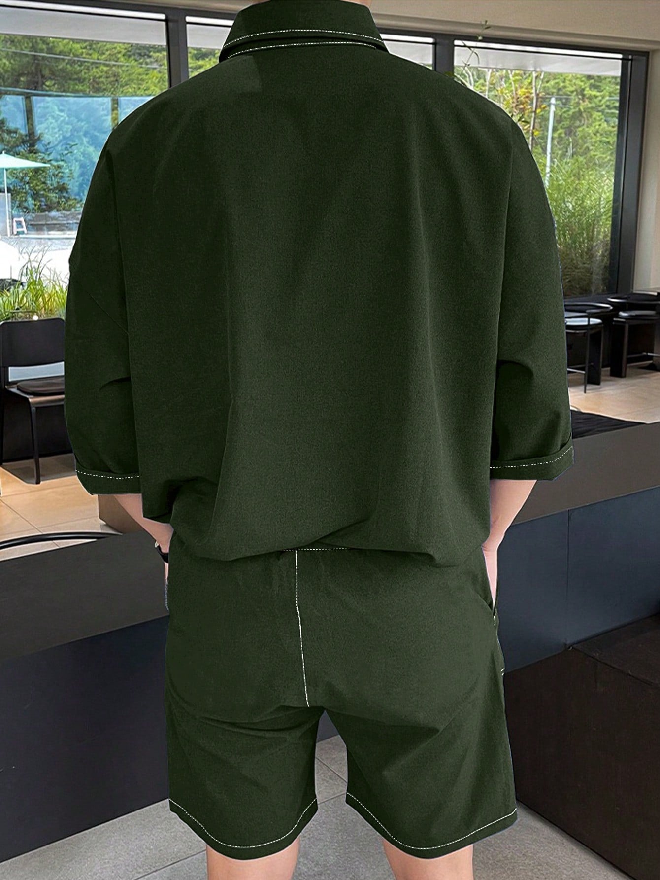 Conjunto Masculino Camisa Botões Frontais E Shorts Com Bolso Conjunto Masculino Camisa Botões Frontais E Shorts Com