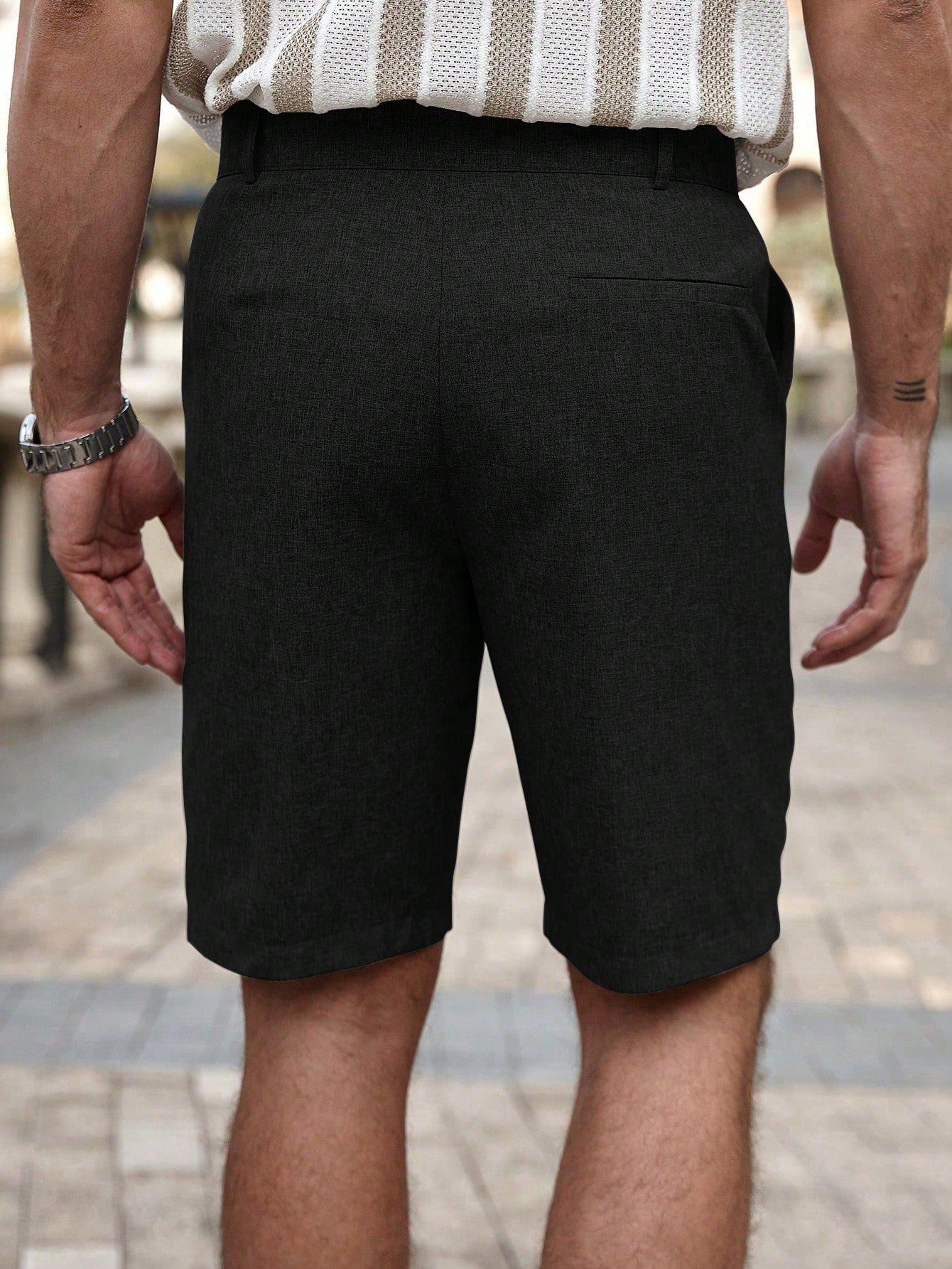 Shorts Masculino Linho Com Bolsos Diagonais E Caimento Solto Shorts Masculino Casual Com Bolsos Laterais E Cós De