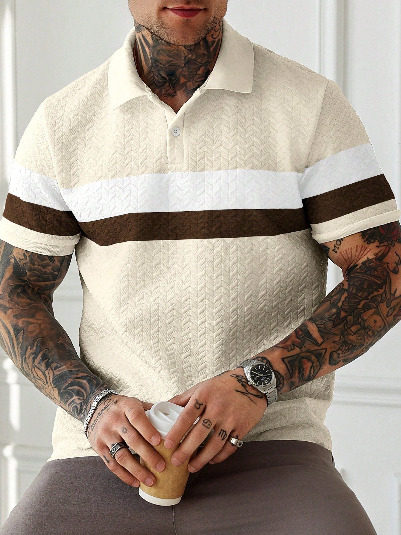 Camisa Polo Masculina Texturizada Listras Elegantes Camisa Polo Masculina Texturizada Listras Elegantes