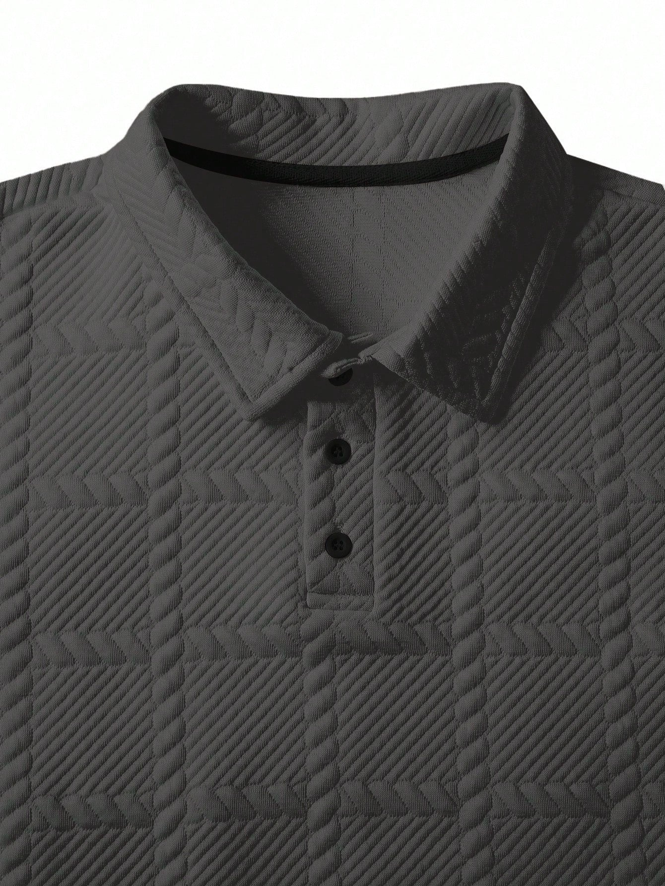 Camisa Polo Masculina Manga Longa Tecido Jacquard Botões Camisa Polo Masculina Manga Longa Tecido Jacquard Botões