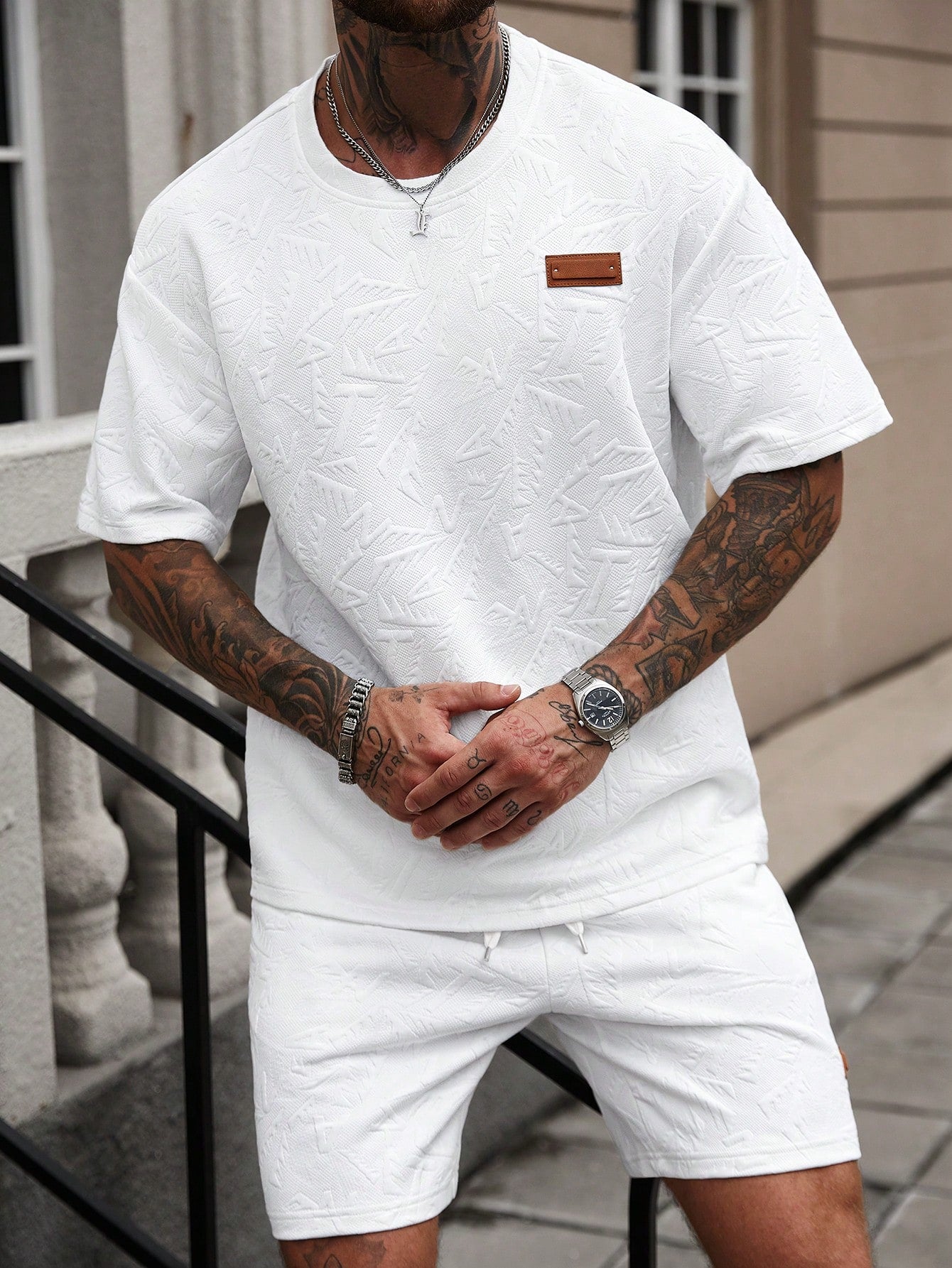 Conjunto Masculino Camiseta Estampa Total E Shorts Cós Ajustável Conjunto Masculino Camiseta Estampa Total E Shorts Cós