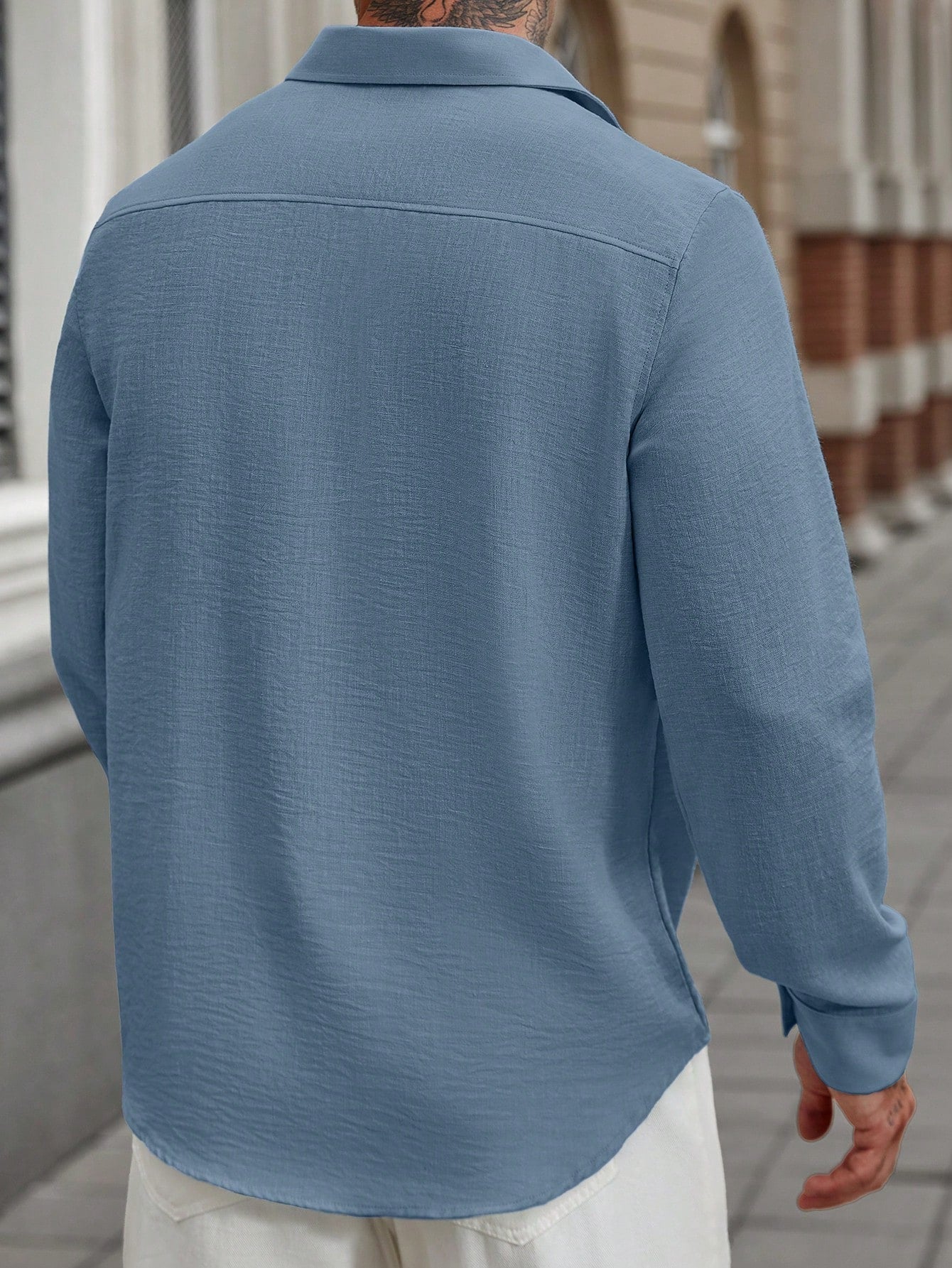 Camisa Masculina De Botão Manga Longa Caimento Relaxado Camisa Masculina De Botão Manga Longa Caimento Relaxado