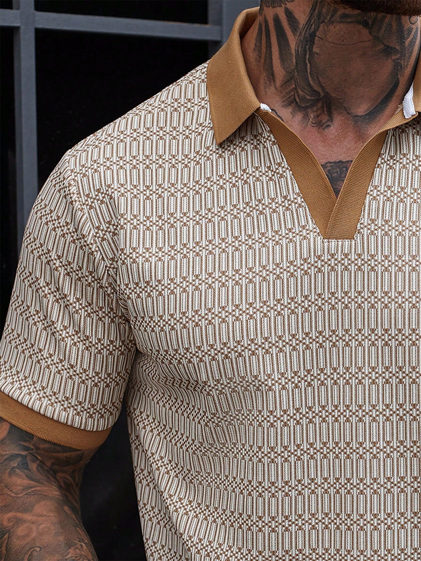 Camisa Polo Masculina Tecido Jacquard Estampa Geométrica Camisa Polo Masculina Tecido Jacquard Estampa Geométrica