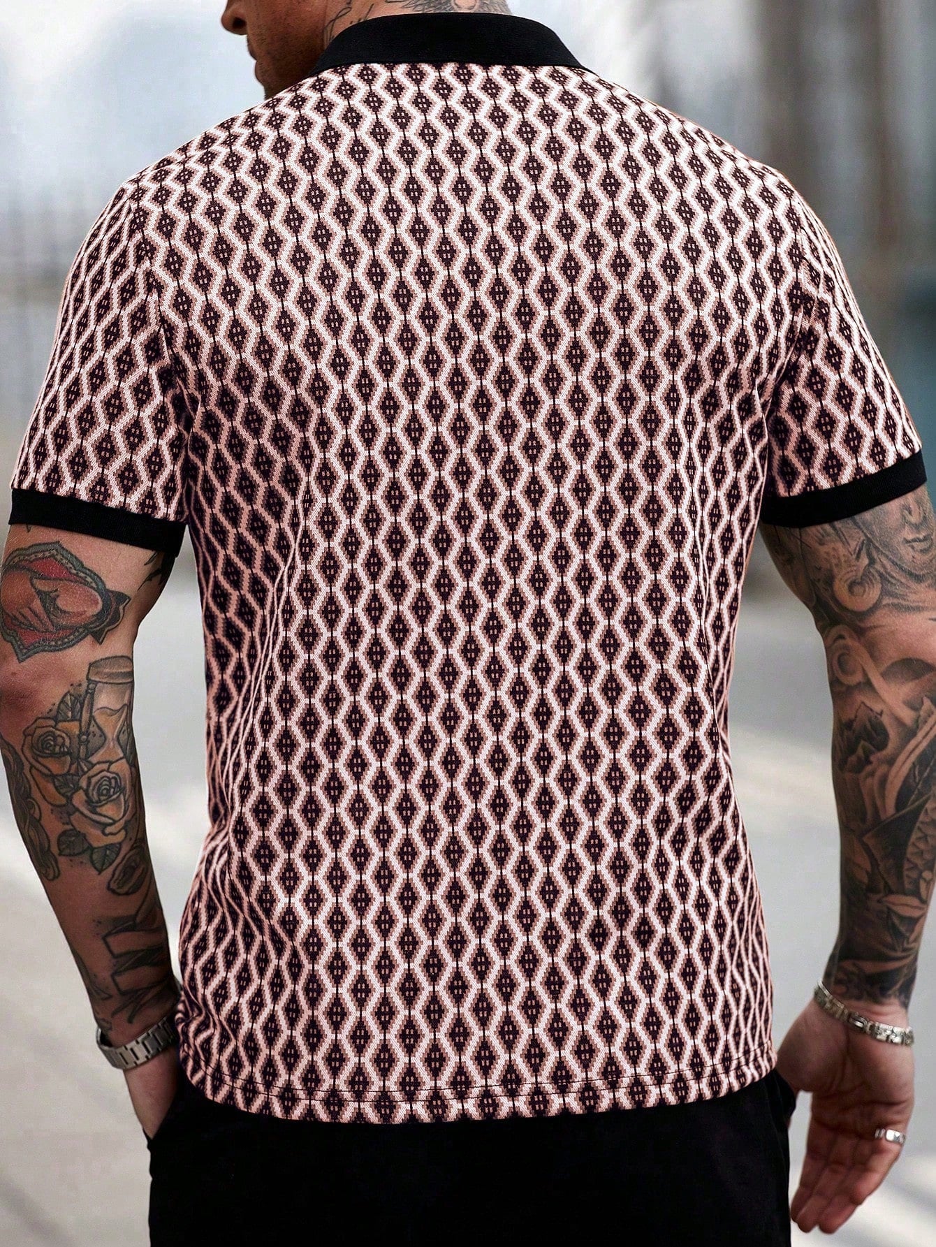 Camisa Polo Masculina Tecido Jacquard Estampa Geométrica Camisa Polo Masculina Tecido Jacquard Estampa Geométrica