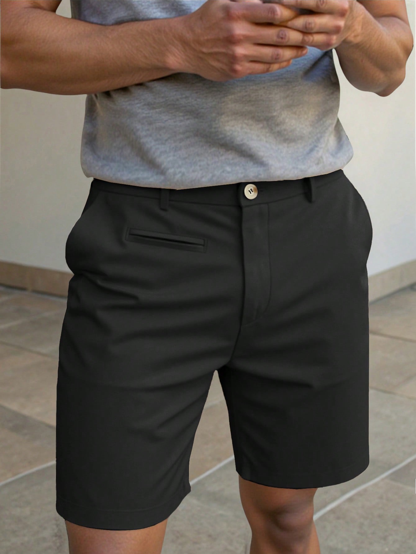 Shorts Masculino Reto Com Cós Relaxado E Comprimento Médio Preto / PP Shorts Masculino Reto Com Cós Relaxado E