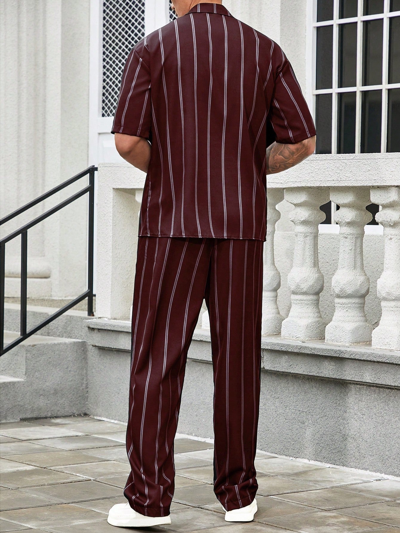 Conjunto Masculino Camisa Listrada E Calça Reta Estilo Verão Conjunto Masculino Camisa Listrada E Calça Reta Estilo