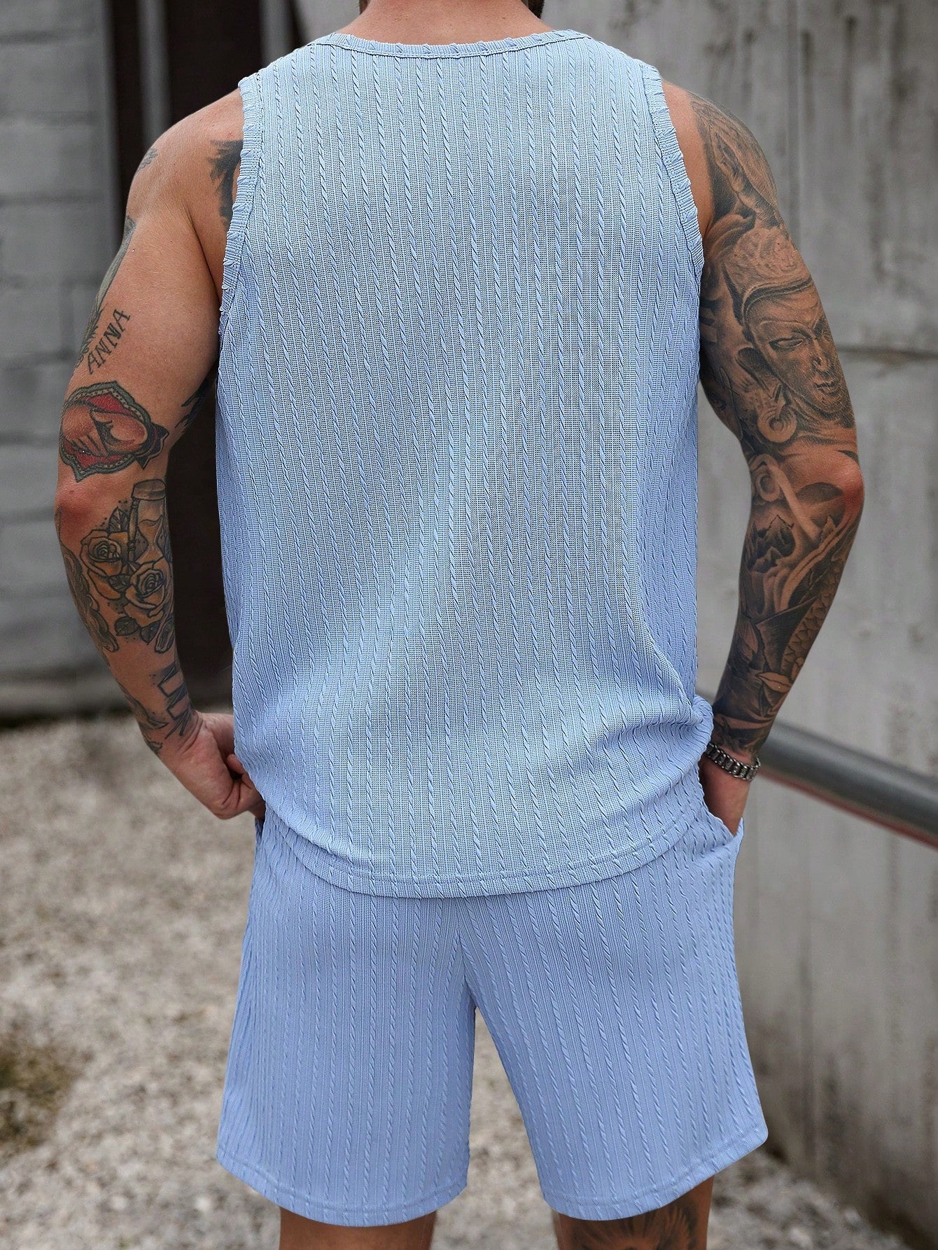 Conjunto Masculino Regata Jacquard Texturizada E Shorts Casuais Conjunto Masculino Regata Jacquard Texturizada E Shorts