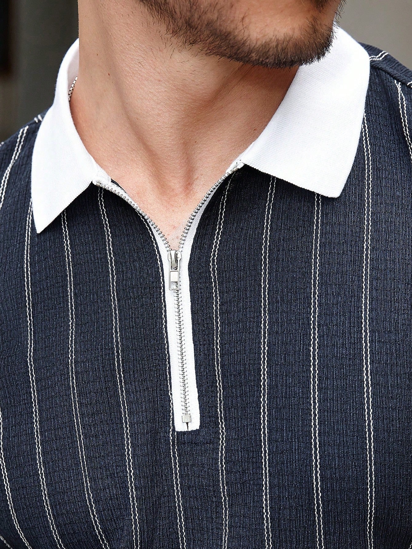 Conjunto Masculino Polo Jacquard Gola Contrastante E Shorts Casuais Conjunto Masculino Polo Jacquard Gola Contrastante