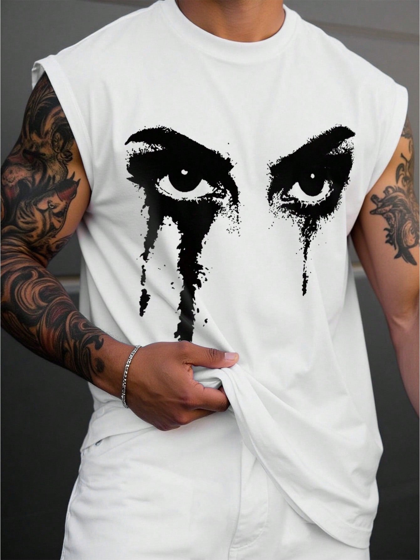 Camiseta Regata Masculina Estampa De Olho Gola Redonda Branco / PP Camiseta Regata Masculina Estampa De Olho Gola