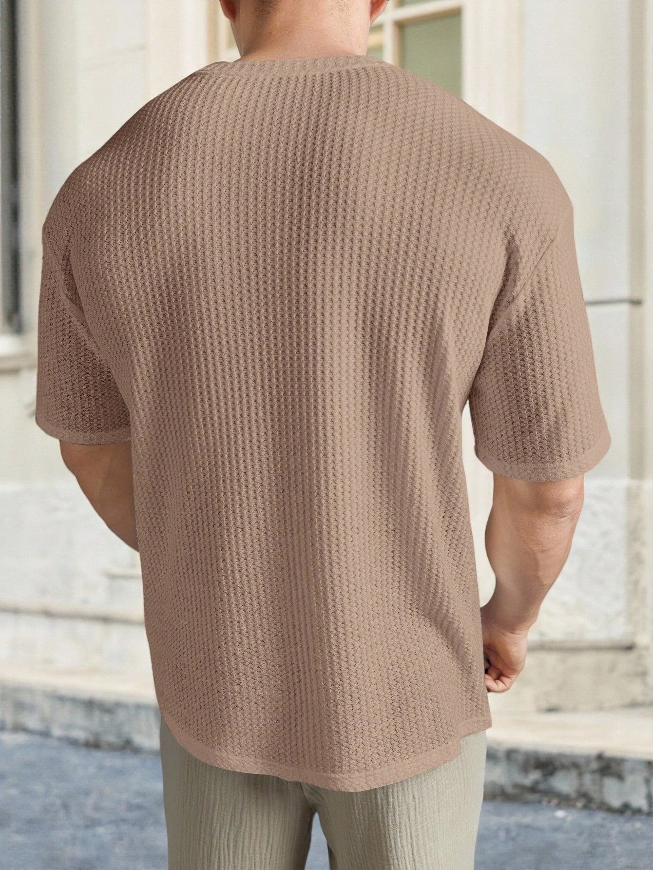 Camiseta Masculina Tricotada Textura Waffle Para Verão Camiseta Masculina Tricotada Textura Waffle Para Verão