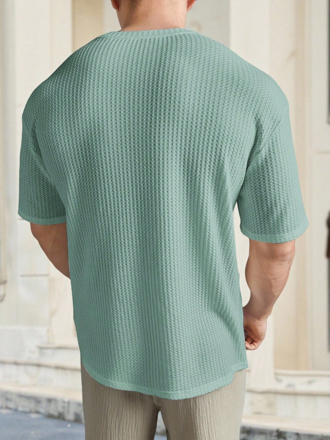 Camiseta Masculina Tricotada Textura Waffle Para Verão Camiseta Masculina Tricotada Textura Waffle Para Verão