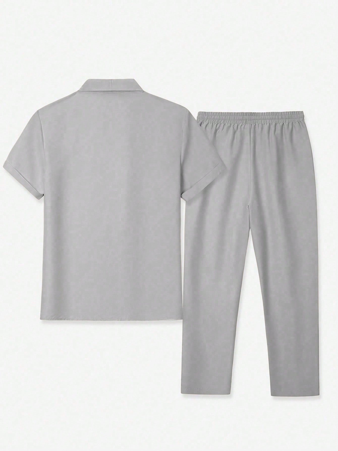 Conjunto Masculino Camisa Lisa Manga Curta E Calça Casual Conjunto Masculino Camisa Lisa Manga Curta E Calça Casual