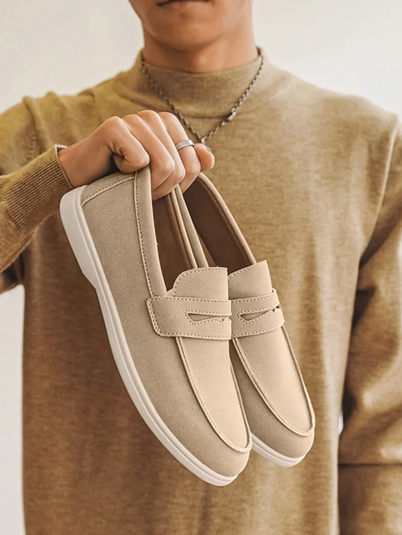 Mocassim Masculino Casual Moderno Solado Confortável Caqui / 36 Mocassim Masculino Casual Moderno Solado Confortável