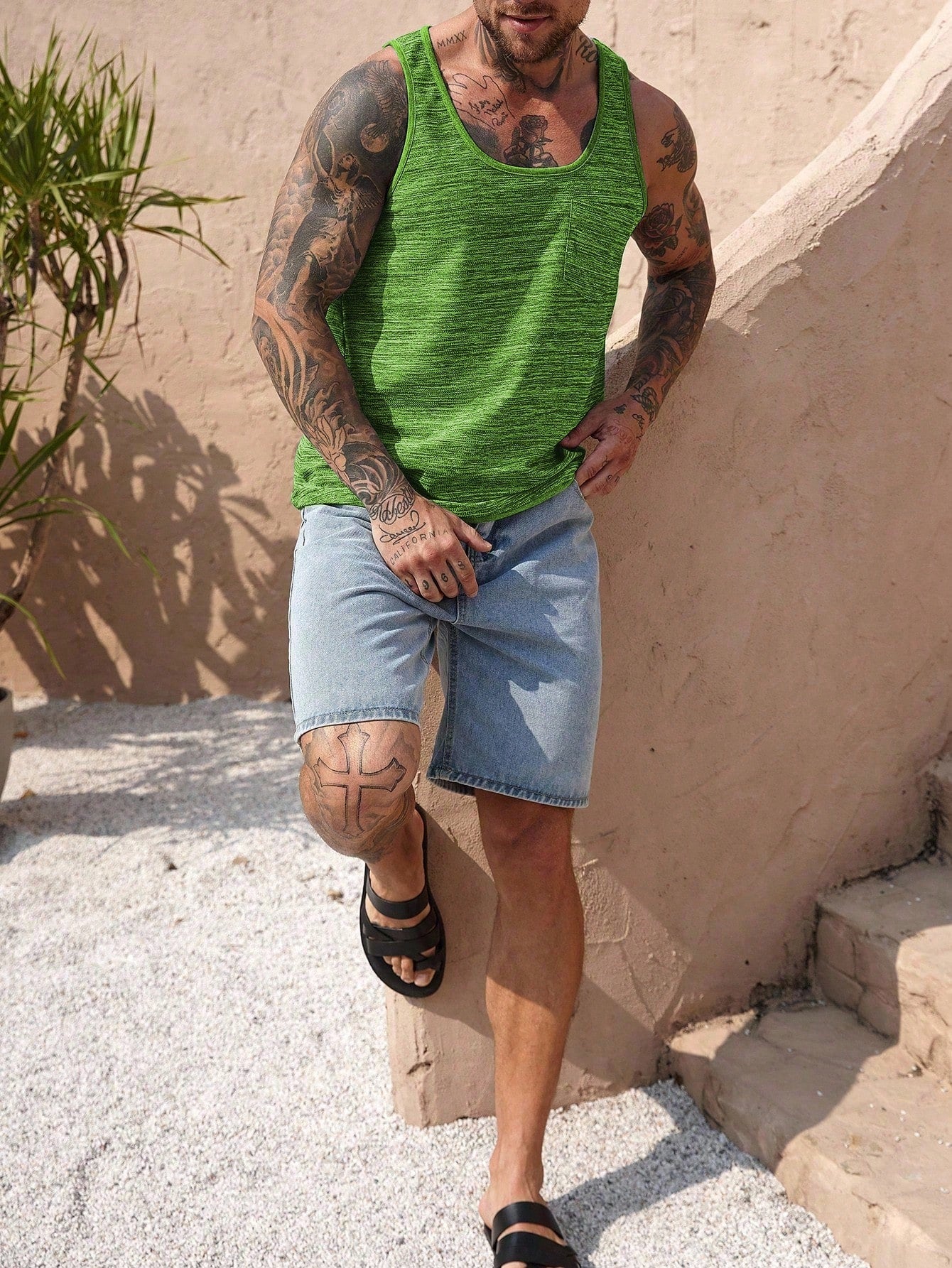 Camiseta Regata Masculina Bolso Estampa Floral Casual Camiseta Regata Masculina Bolso Estampa Floral Casual