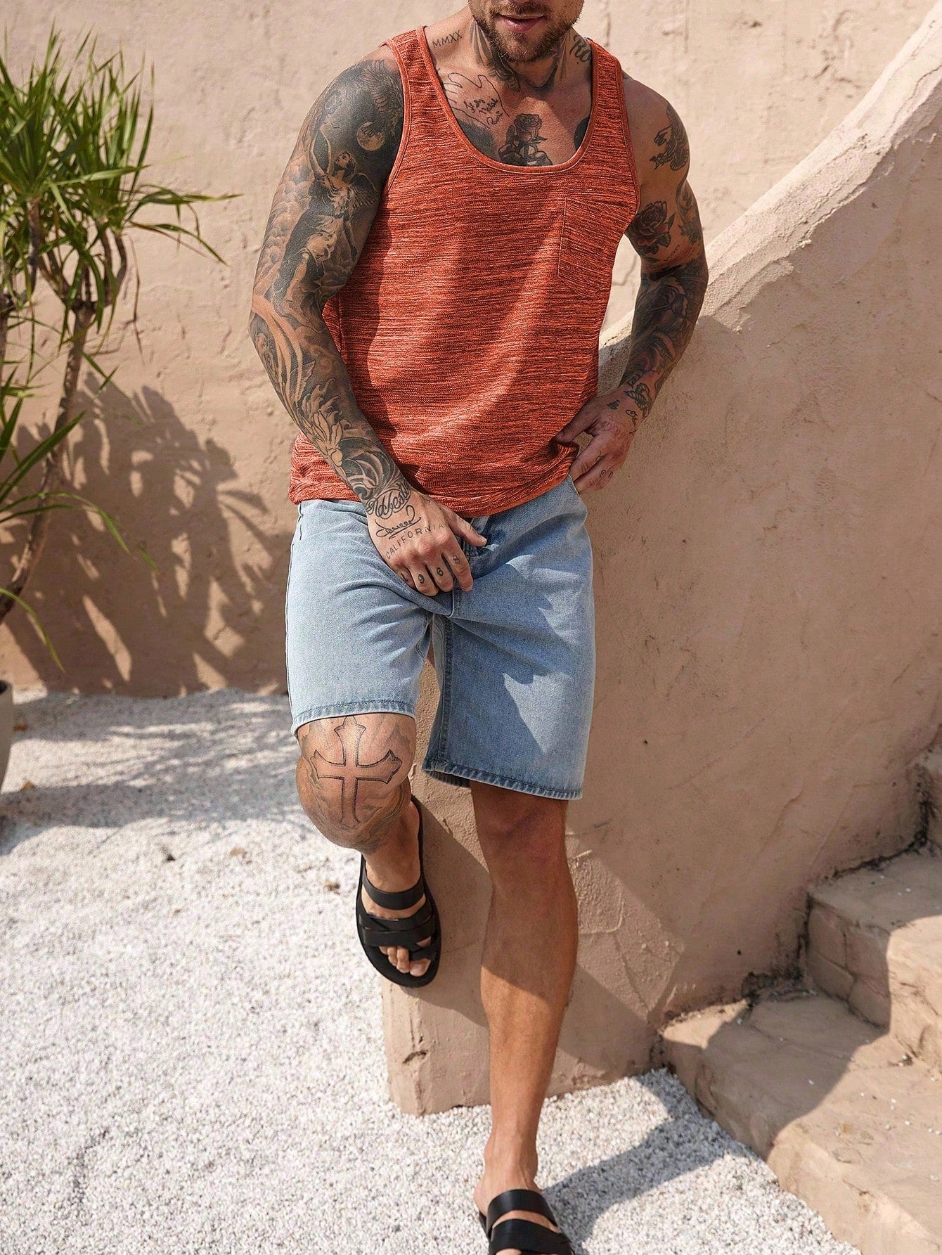 Camiseta Regata Masculina Bolso Estampa Floral Casual Camiseta Regata Masculina Bolso Estampa Floral Casual