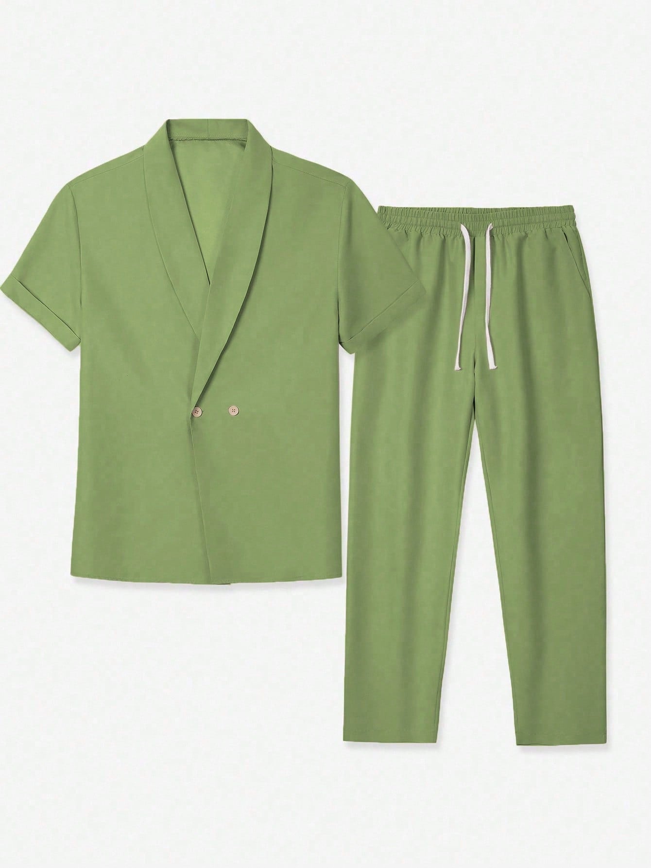 Conjunto Masculino Camisa Lisa Manga Curta E Calça Casual Conjunto Masculino Camisa Lisa Manga Curta E Calça Casual