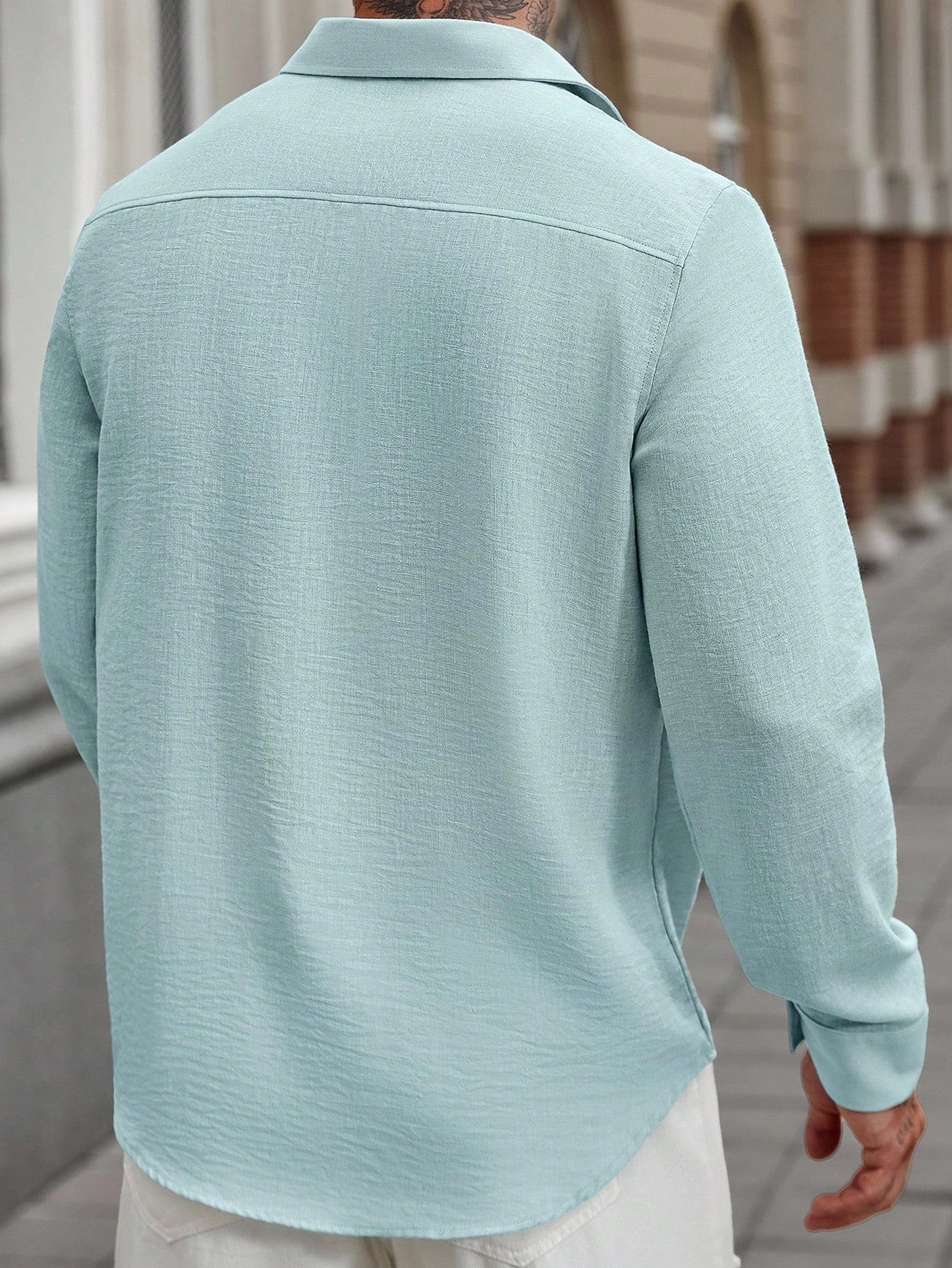 Camisa Masculina De Botão Manga Longa Caimento Relaxado Camisa Masculina De Botão Manga Longa Caimento Relaxado