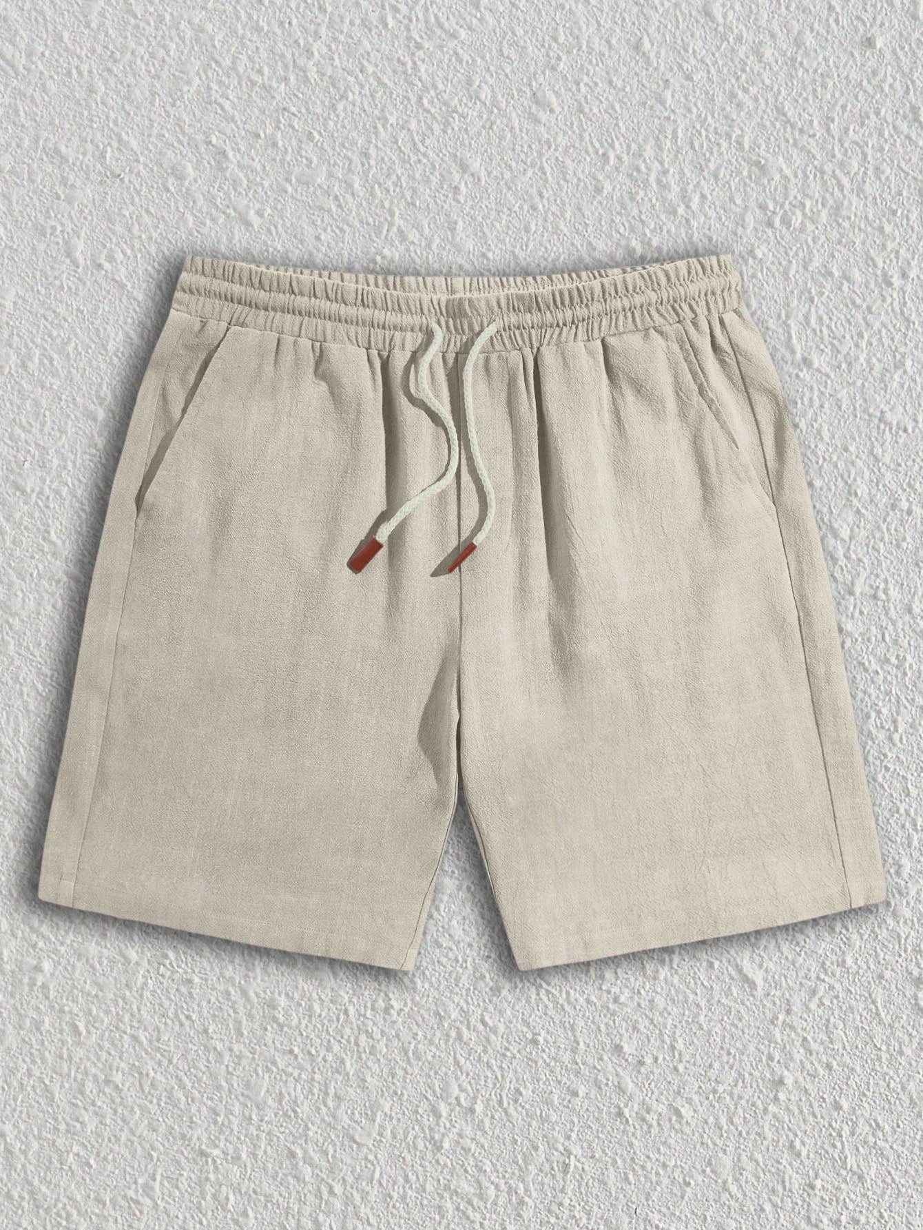 Shorts Masculino Casual Com Tecido Texturizado E Cordão Ajustável Bege / PP Shorts Masculino Casual Com Tecido