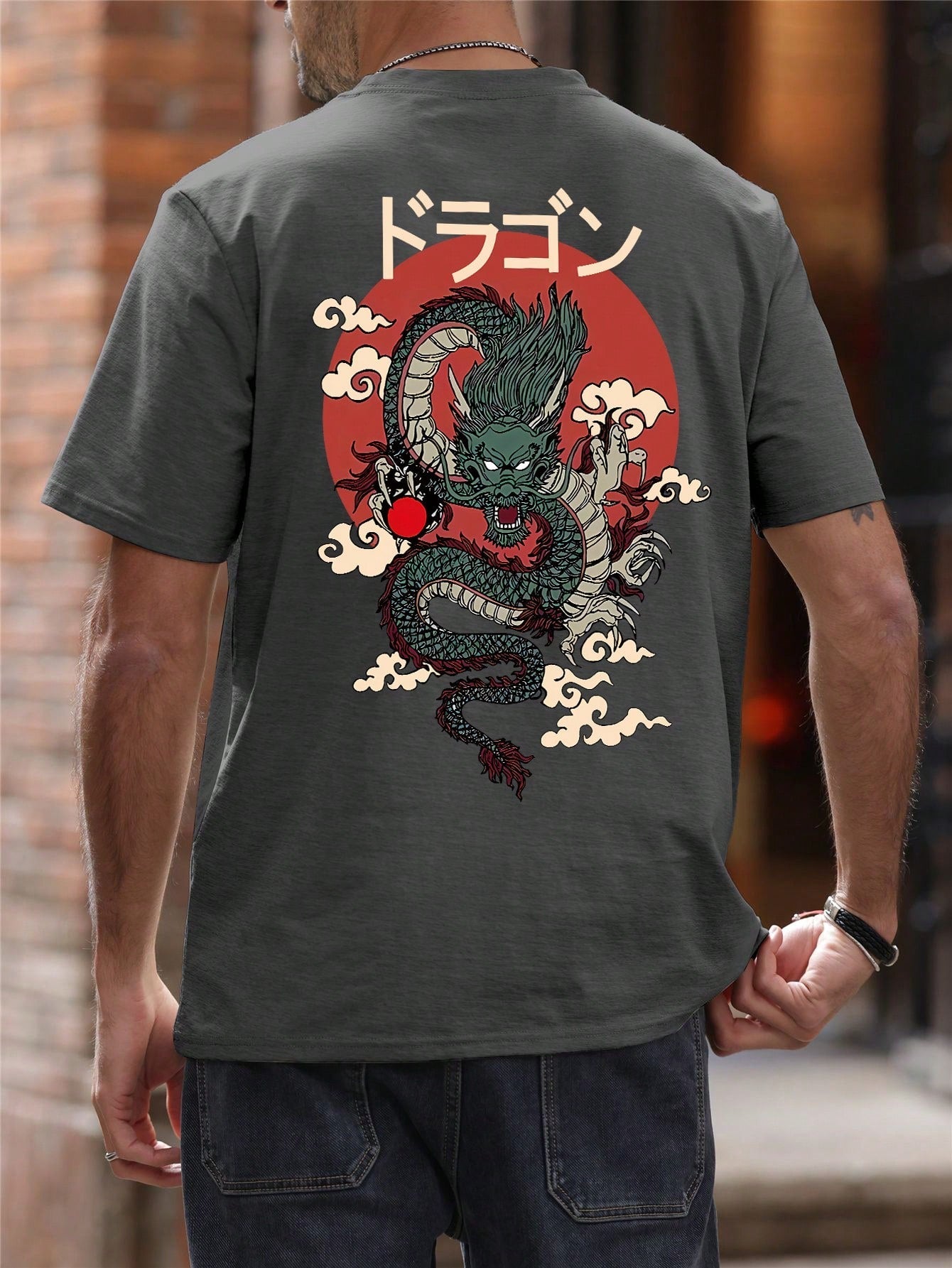 Camiseta Masculina Oversized Estampa De Dragão Oriental Camiseta Masculina Oversized Estampa De Dragão Oriental