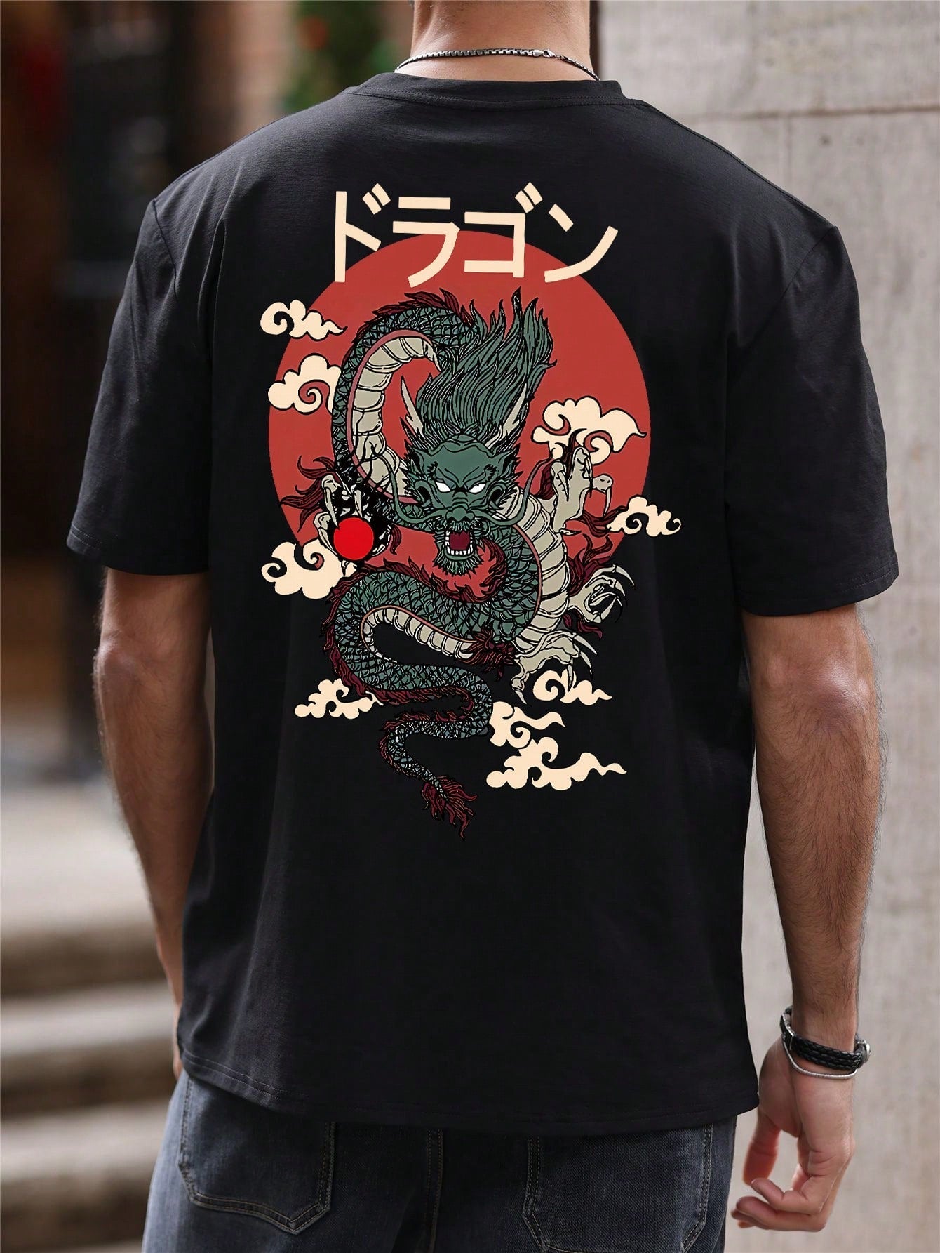 Camiseta Masculina Oversized Estampa De Dragão Oriental Camiseta Masculina Oversized Estampa De Dragão Oriental