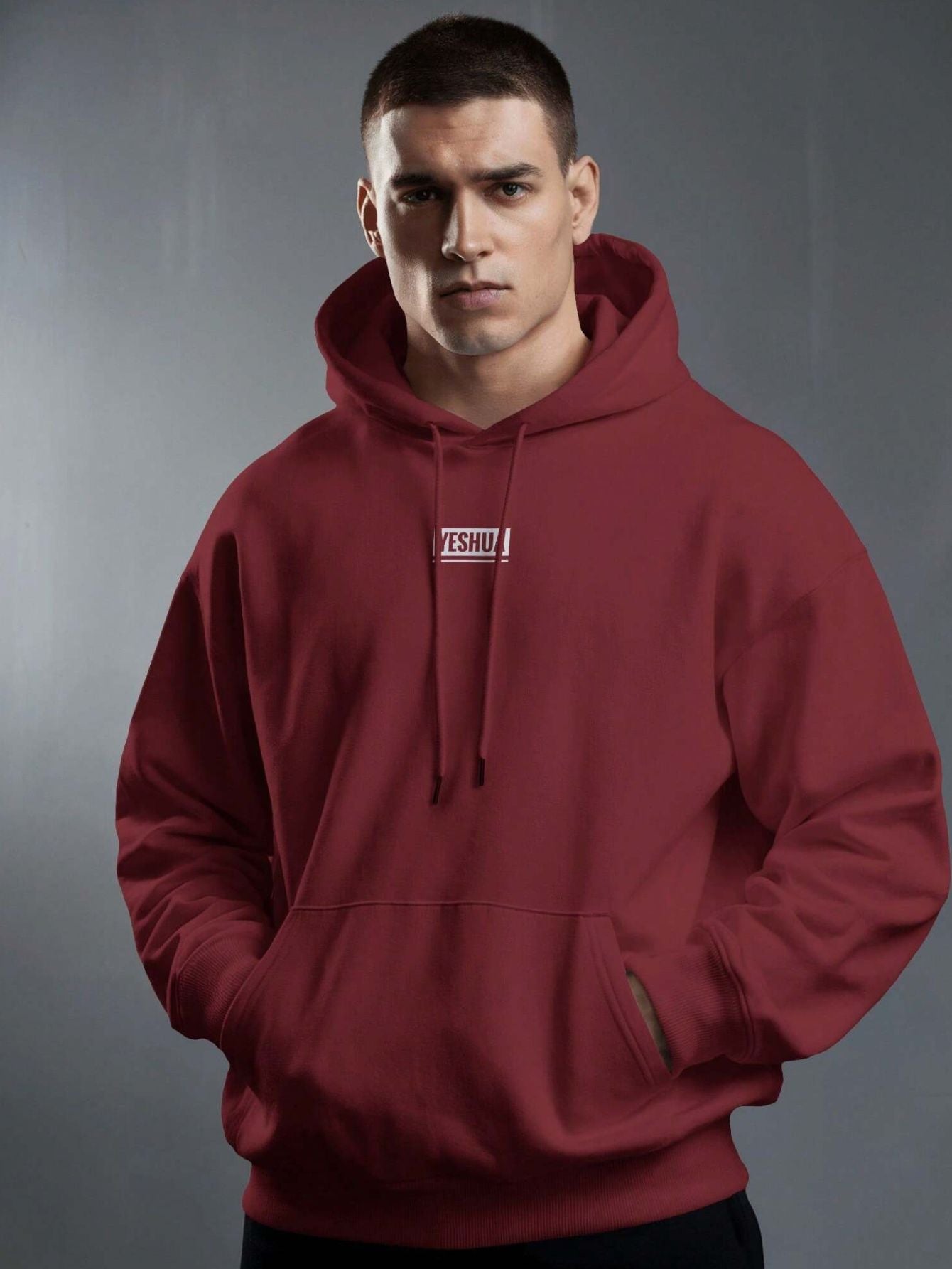 Moletom Masculino Com Capuz Estampa Canguru E Bolso Frontal Vinho / PP Moletom Masculino Com Capuz Estampa Canguru E