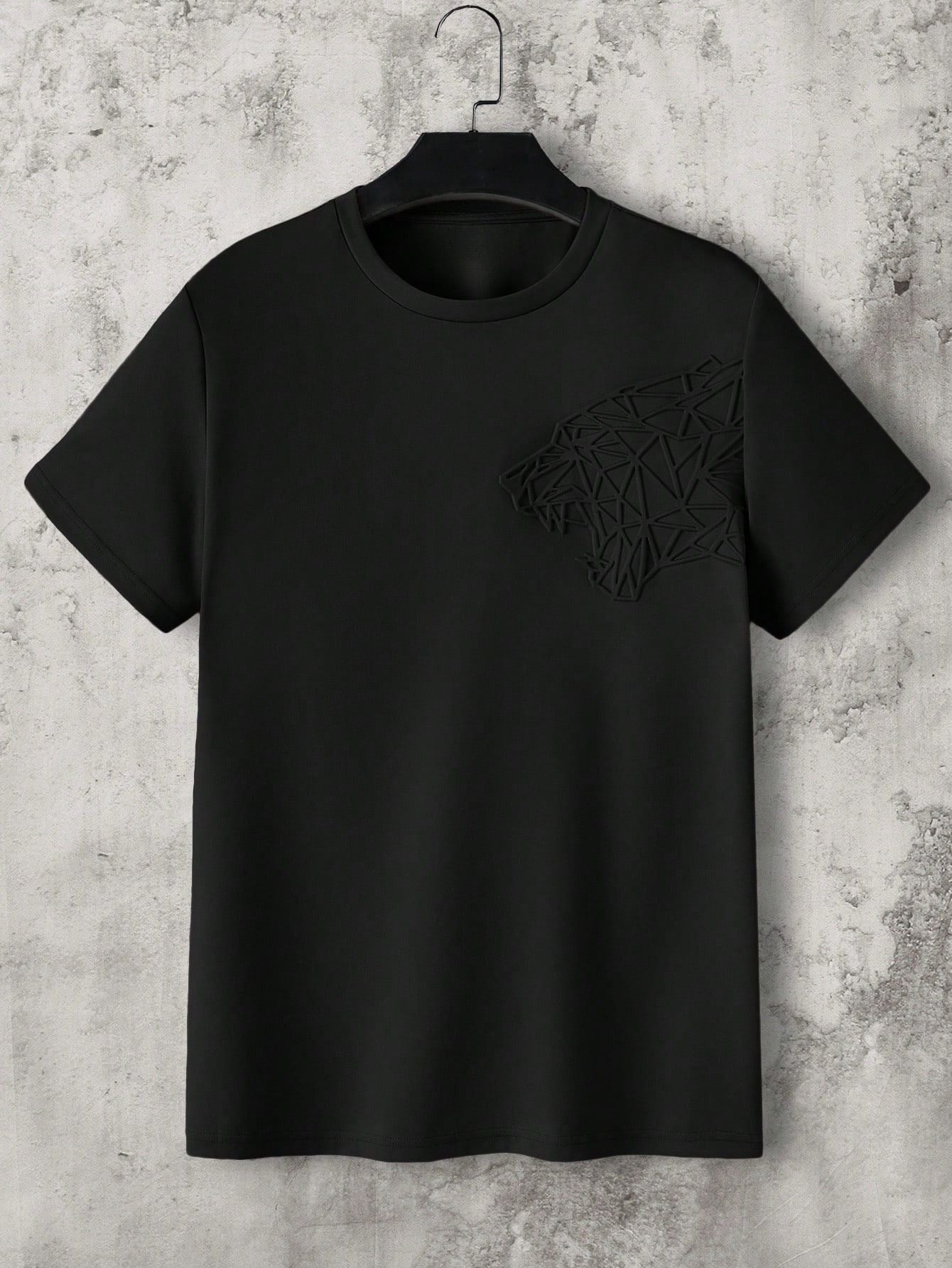 Camiseta Masculina Estampa De Tigre Geométrico Preto / PP Camiseta Masculina Estampa De Tigre Geométrico