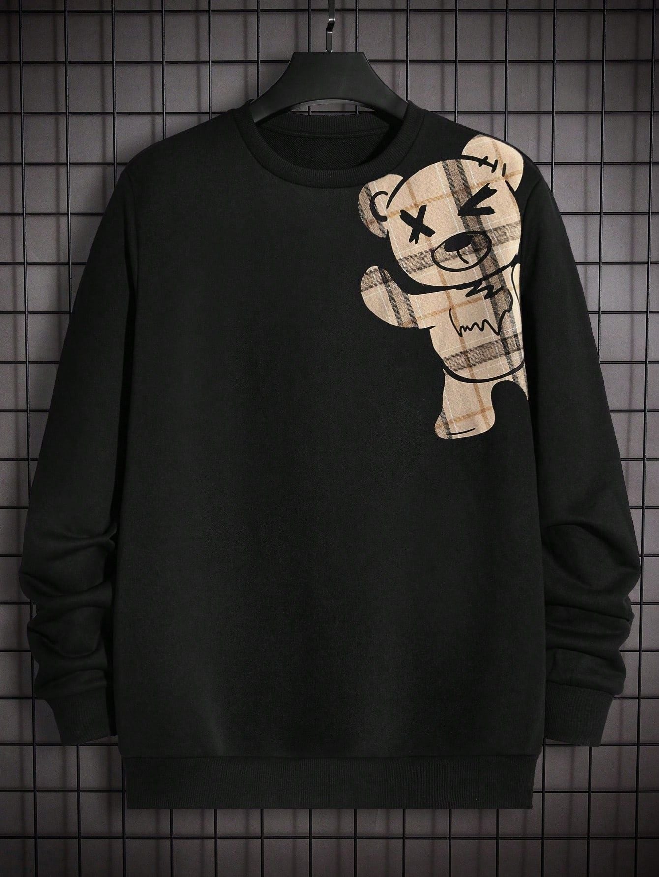 Conjunto Masculino Moletom Ursinho E Calça Xadrez Estilo Casual Conjunto Masculino Moletom Ursinho E Calça Xadrez