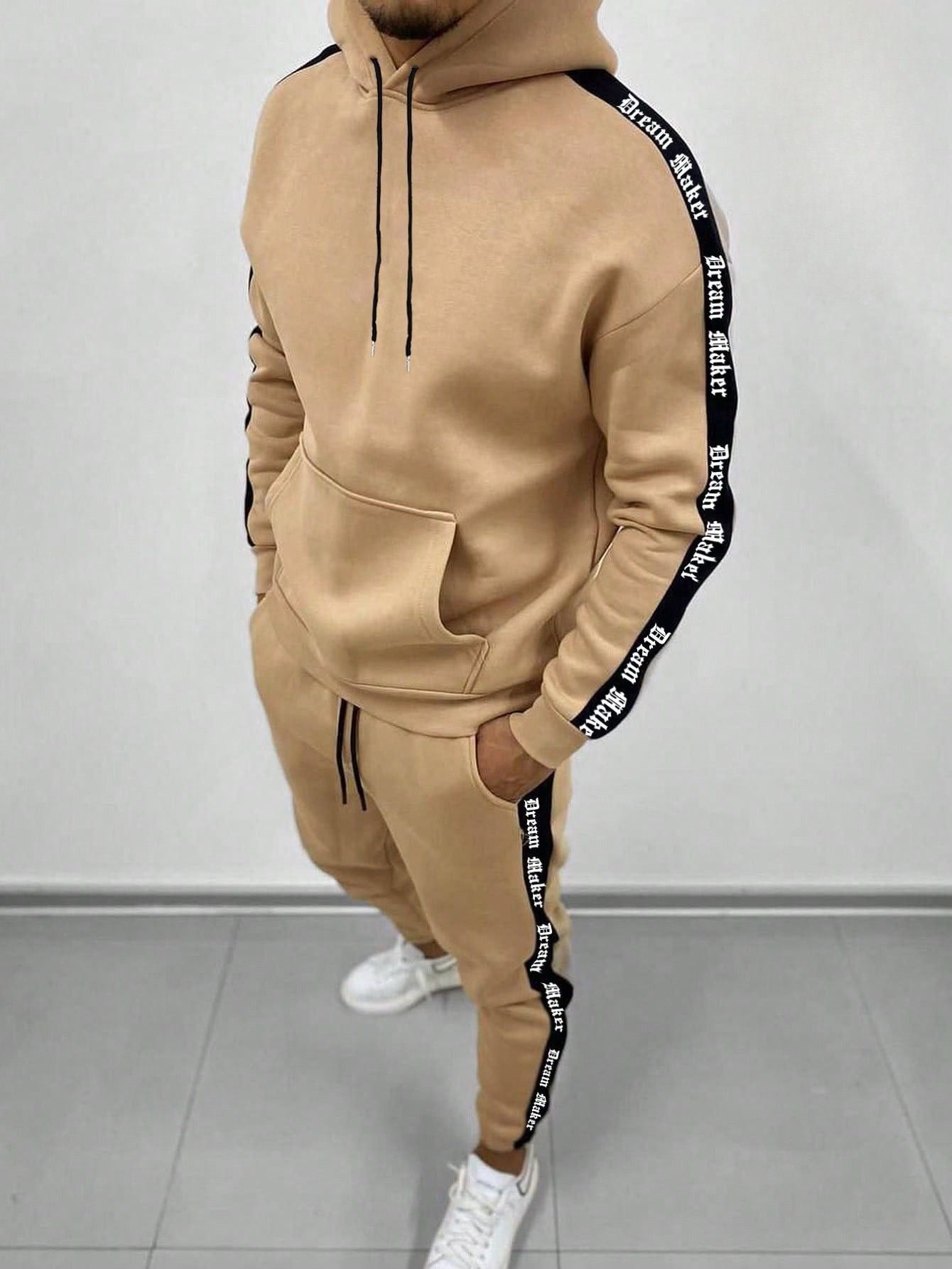 Conjunto Masculino Moletom Térmico Com Faixas Laterais Urbanas Caqui / PP Conjunto Masculino Moletom Térmico Com Faixas