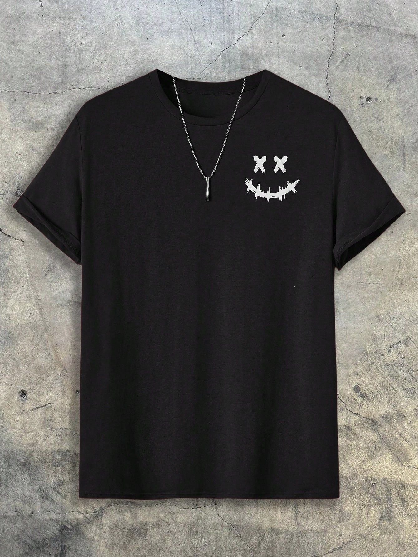 Camiseta Masculina Estampa Minimalista De Smile Preto / PP Camiseta Masculina Estampa Minimalista De Smile