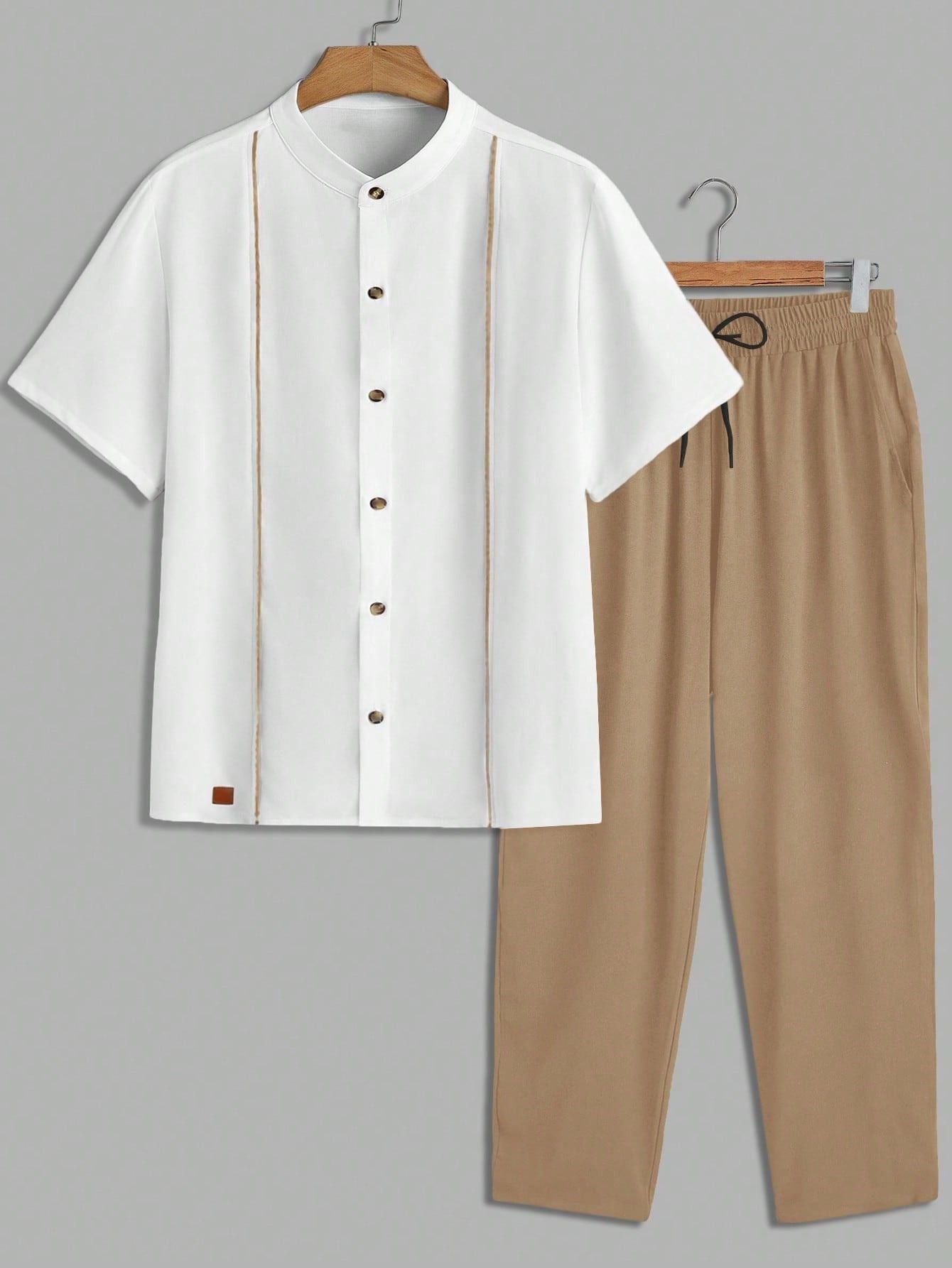 Conjunto Masculino Camisa Manga Curta E Calça Casual Versátil Conjunto Masculino Camisa Manga Curta E Calça Casual