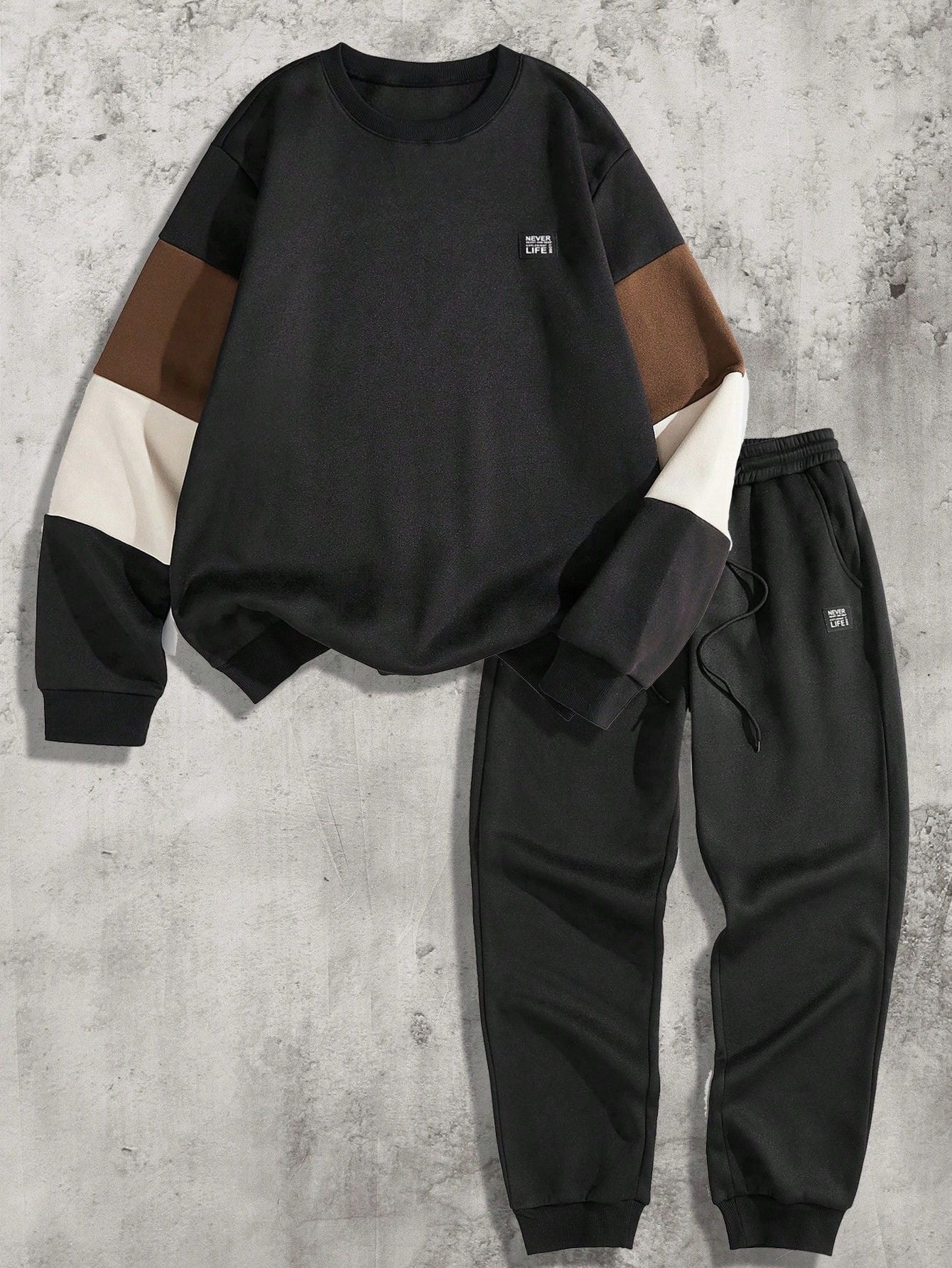 Conjunto Masculino Moletom Color Block Estilo Urbano Preto / PP Conjunto Masculino Moletom Color Block Estilo Urbano