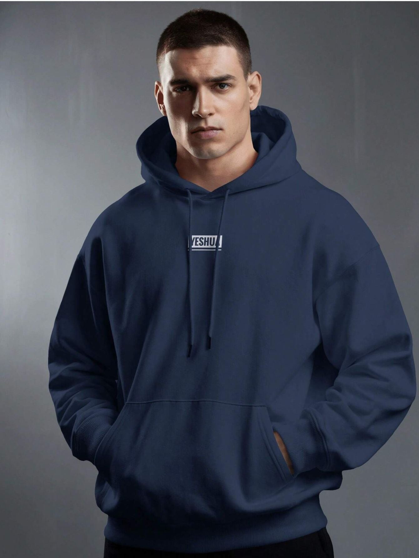 Moletom Masculino Com Capuz Estampa Canguru E Bolso Frontal Azul Marinho / PP Moletom Masculino Com Capuz Estampa