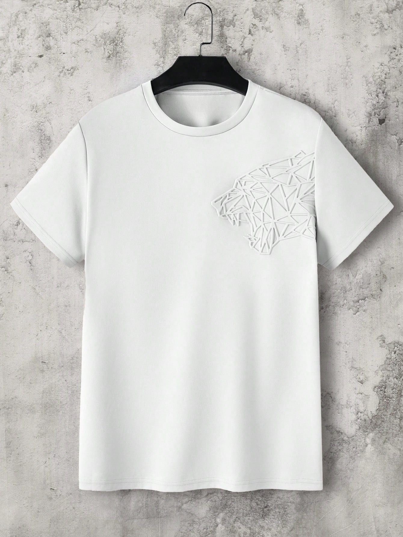 Camiseta Masculina Estampa De Tigre Geométrico Branco / PP Camiseta Masculina Estampa De Tigre Geométrico