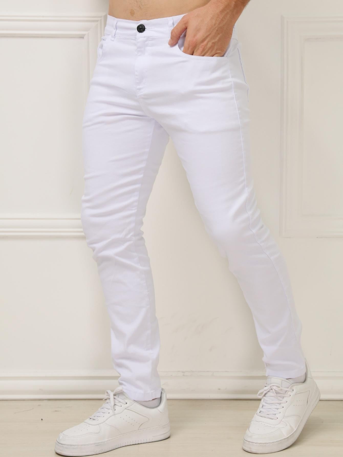 Calça Masculina Jeans Slim Fit Com Corte Ajustado E Bolsos Funcionais Calça Masculina Jeans Slim Fit Com Corte Ajustado
