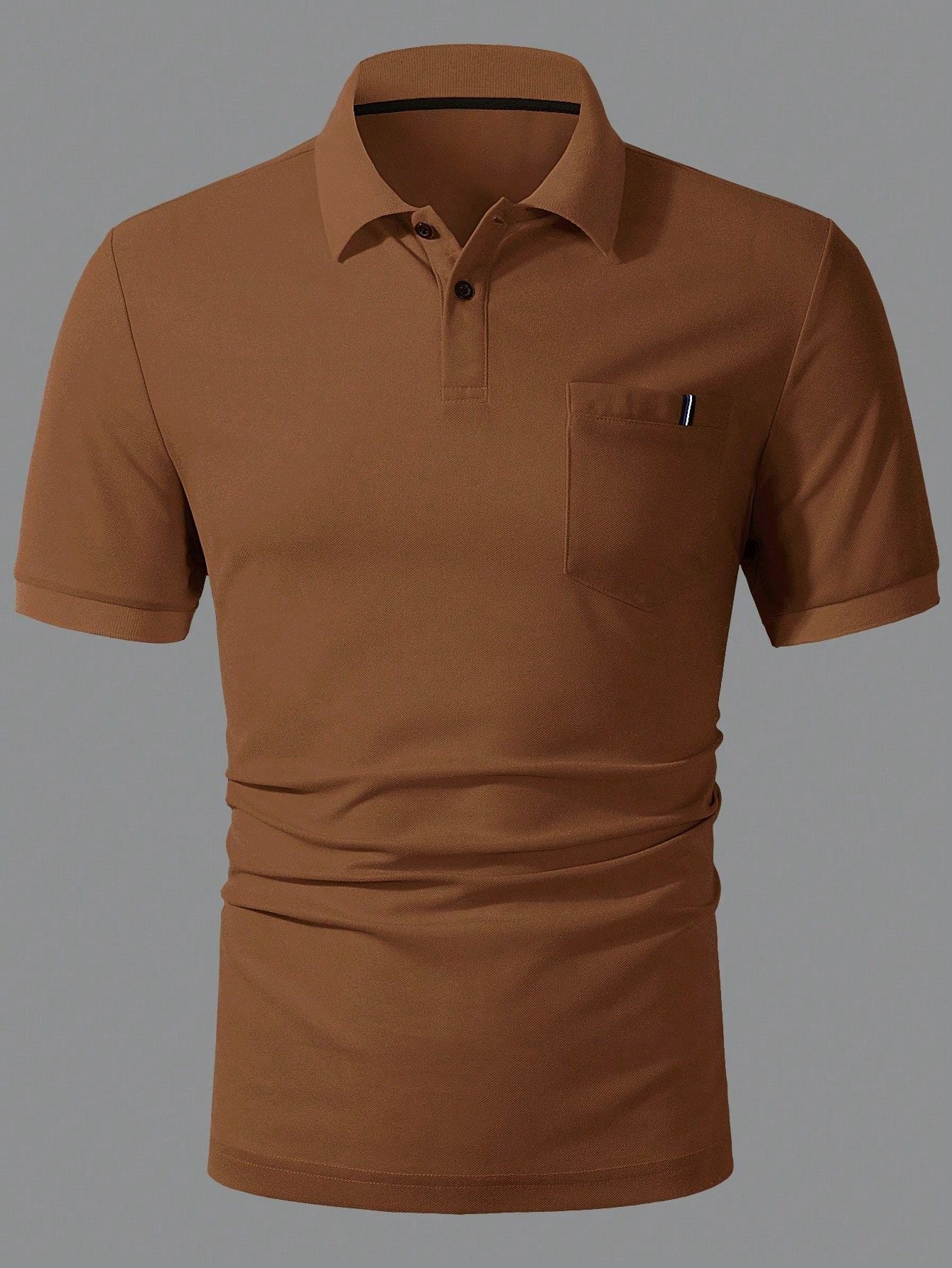 Camisa Polo Masculina Minimalista Bolso Detalhe Fino Castanho / PP Camisa Polo Masculina Minimalista Bolso Detalhe Fino