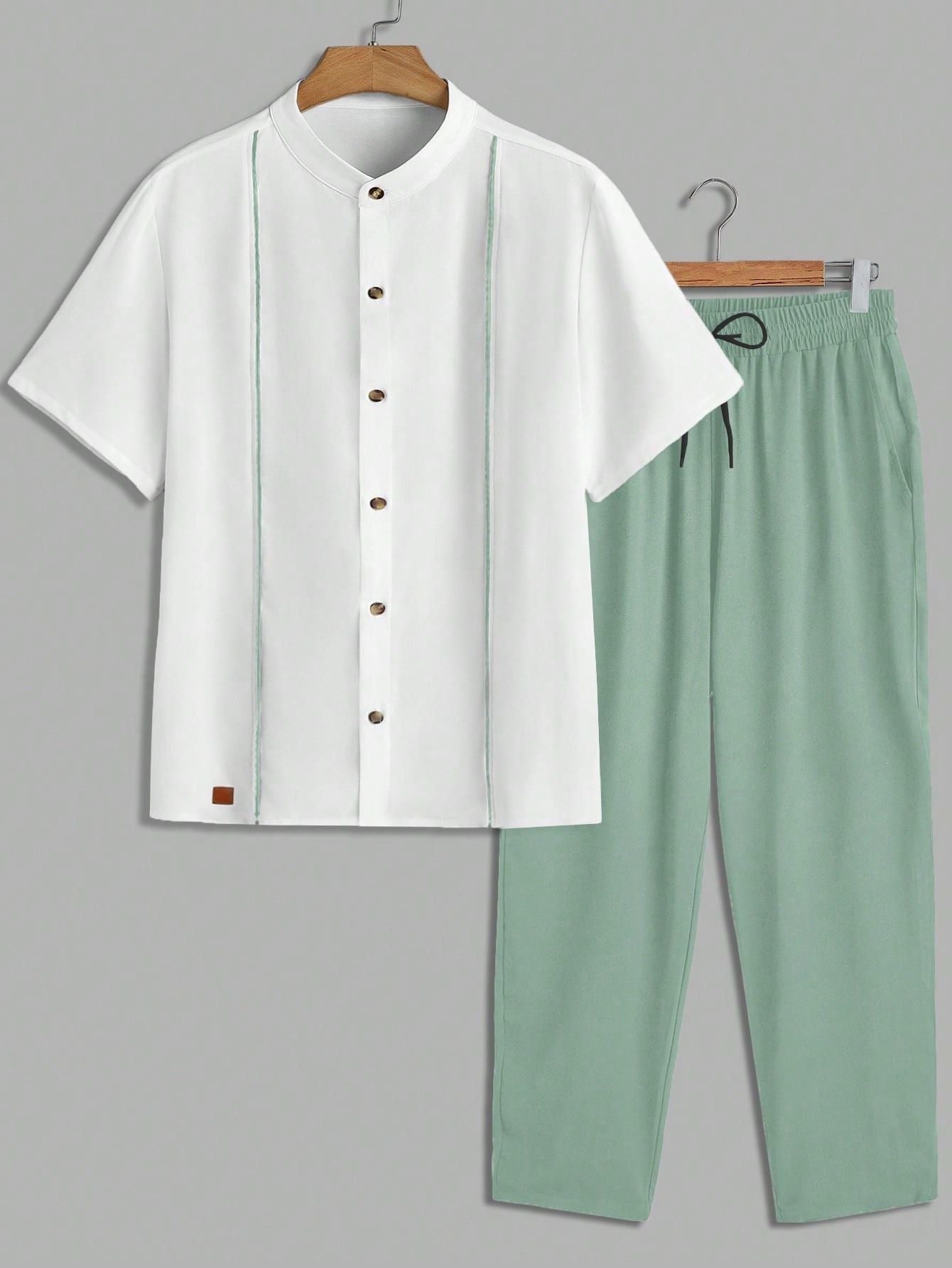 Conjunto Masculino Camisa Manga Curta E Calça Casual Versátil Conjunto Masculino Camisa Manga Curta E Calça Casual