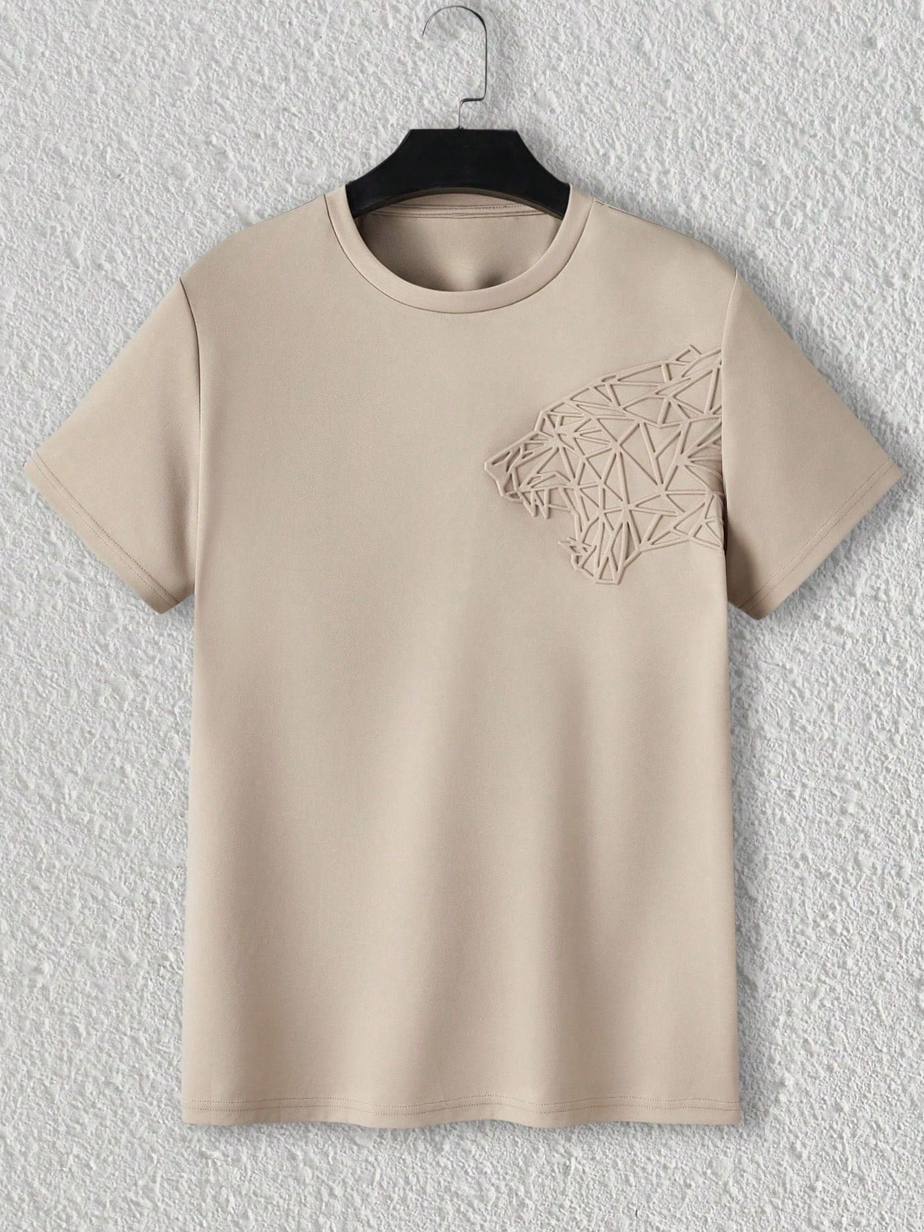 Camiseta Masculina Estampa De Tigre Geométrico Bege / PP Camiseta Masculina Estampa De Tigre Geométrico