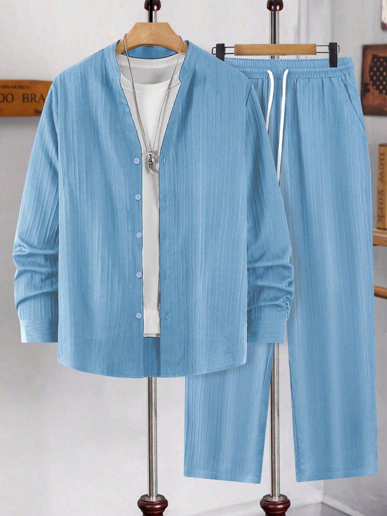 Conjunto Masculino Camisa Manga Longa E Calça Leve Minimalista Conjunto Masculino Camisa Manga Longa E Calça Leve