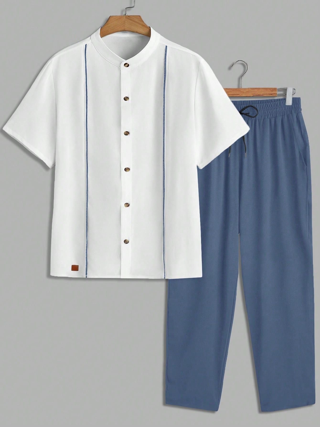 Conjunto Masculino Camisa Manga Curta E Calça Casual Versátil Conjunto Masculino Camisa Manga Curta E Calça Casual