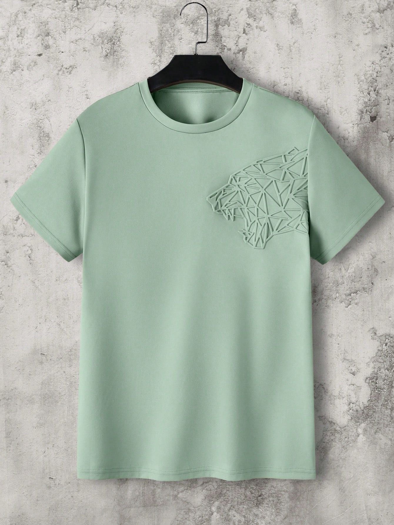 Camiseta Masculina Estampa De Tigre Geométrico Verde Menta / PP Camiseta Masculina Estampa De Tigre Geométrico