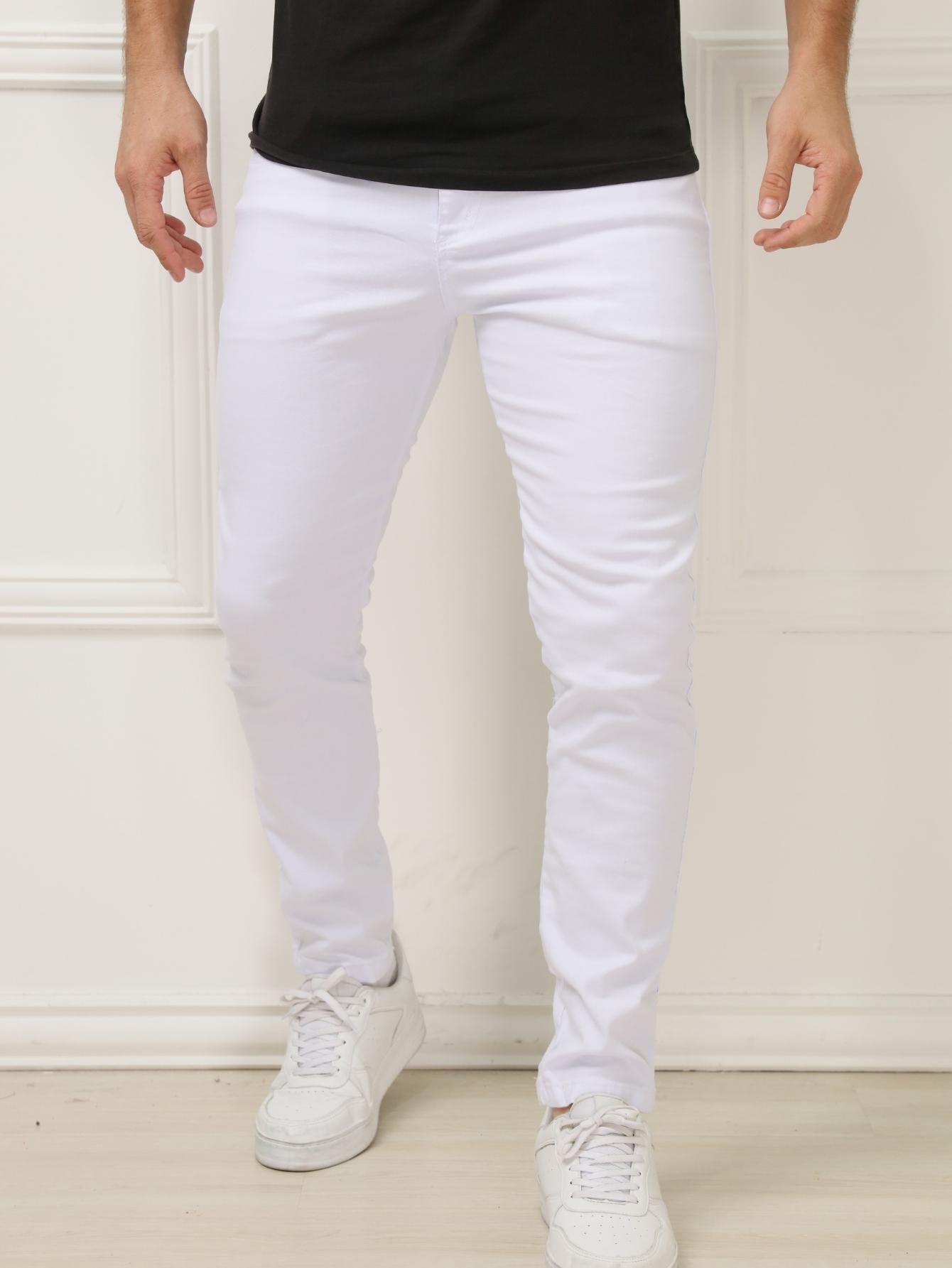 Calça Masculina Jeans Slim Fit Com Corte Ajustado E Bolsos Funcionais Branco / PP Calça Masculina Jeans Slim Fit Com