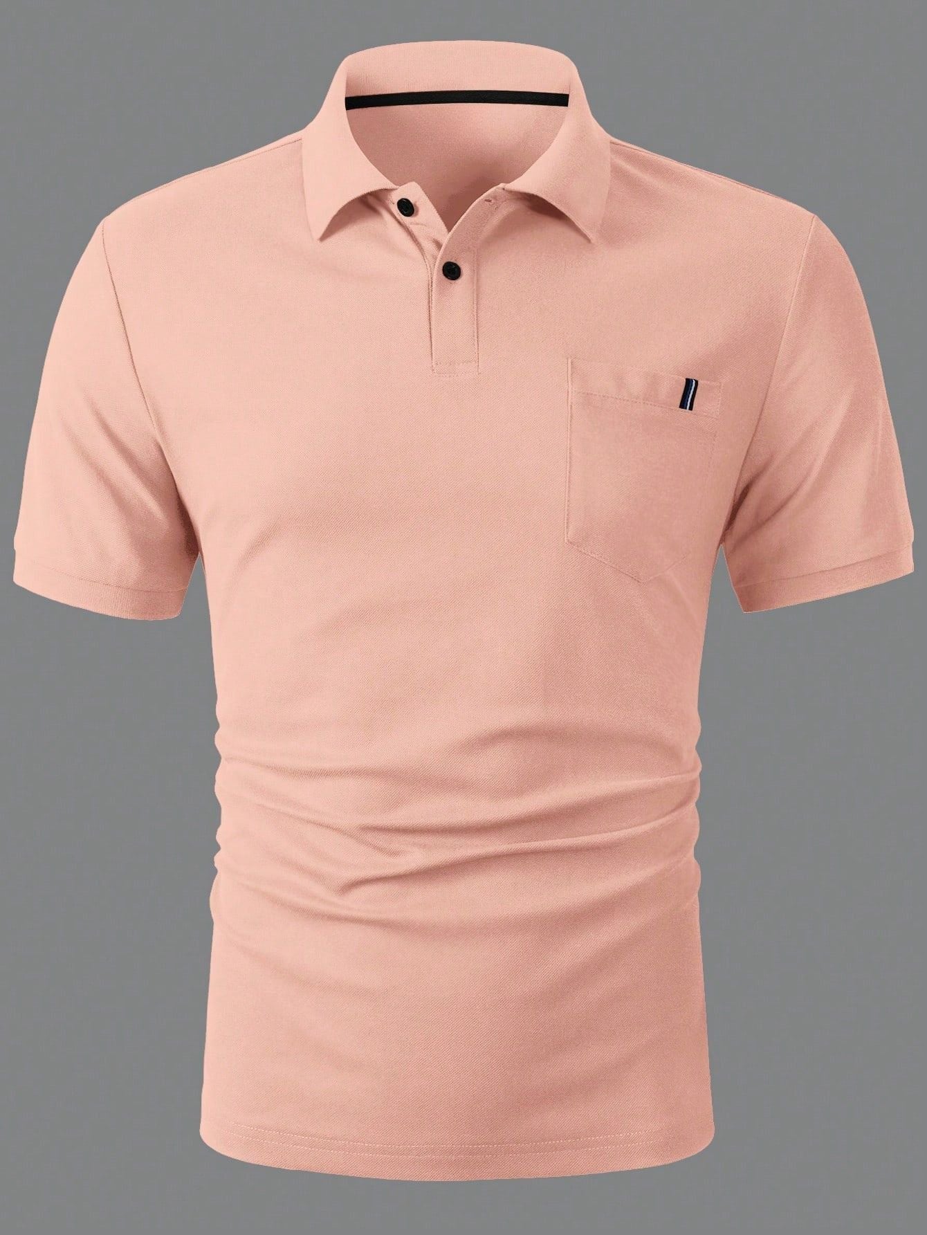 Camisa Polo Masculina Minimalista Bolso Detalhe Fino Rosa / PP Camisa Polo Masculina Minimalista Bolso Detalhe Fino