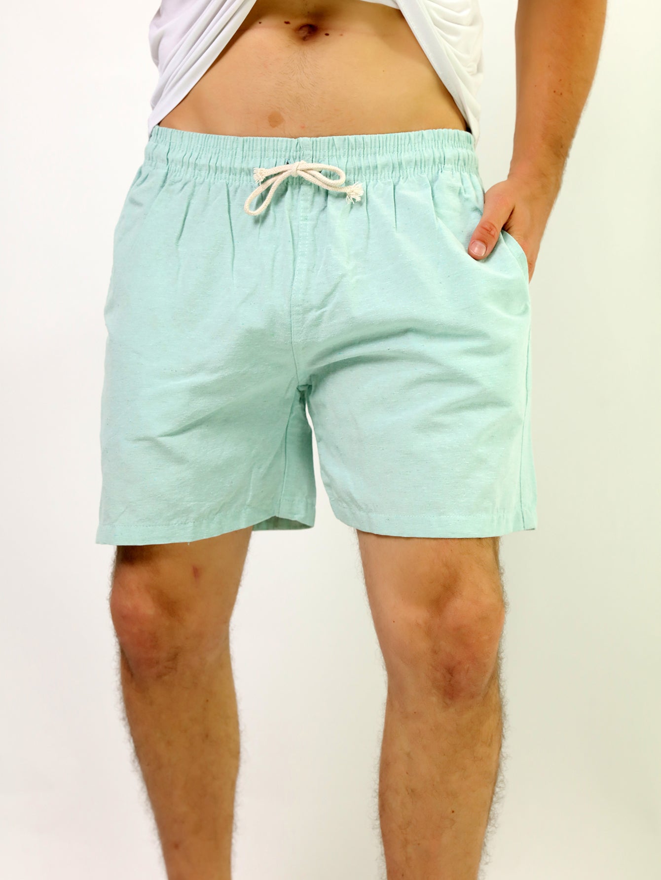 Shorts Masculino Casual Com Cós Elástico E Cordão Ajustável Verde Menta / PP Shorts Masculino Casual Com Cós Elástico E