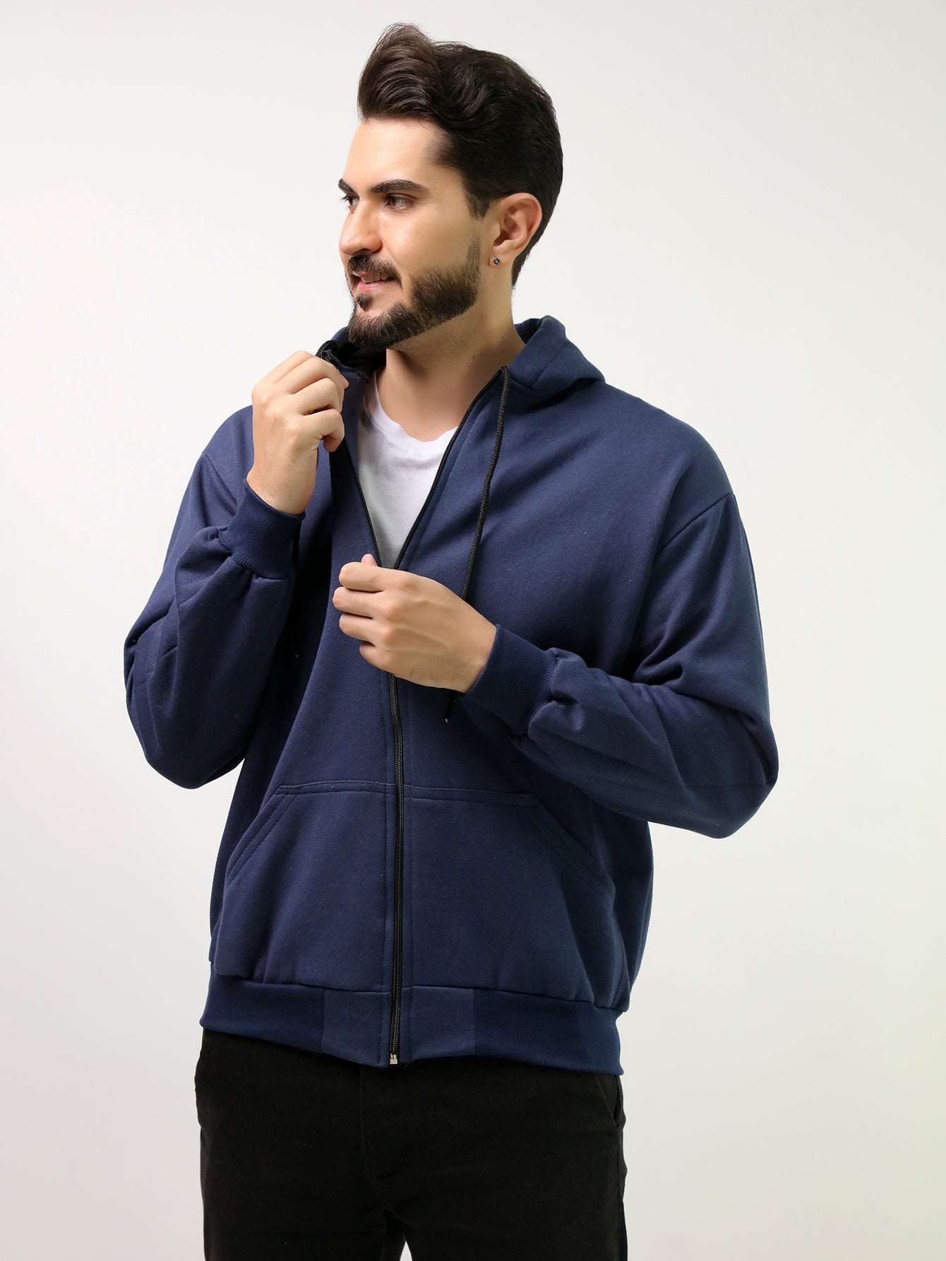 Moletom Masculino Com Capuz E Zíper Frontal Azul Marinho / PP Moletom Masculino Com Capuz E Zíper Frontal