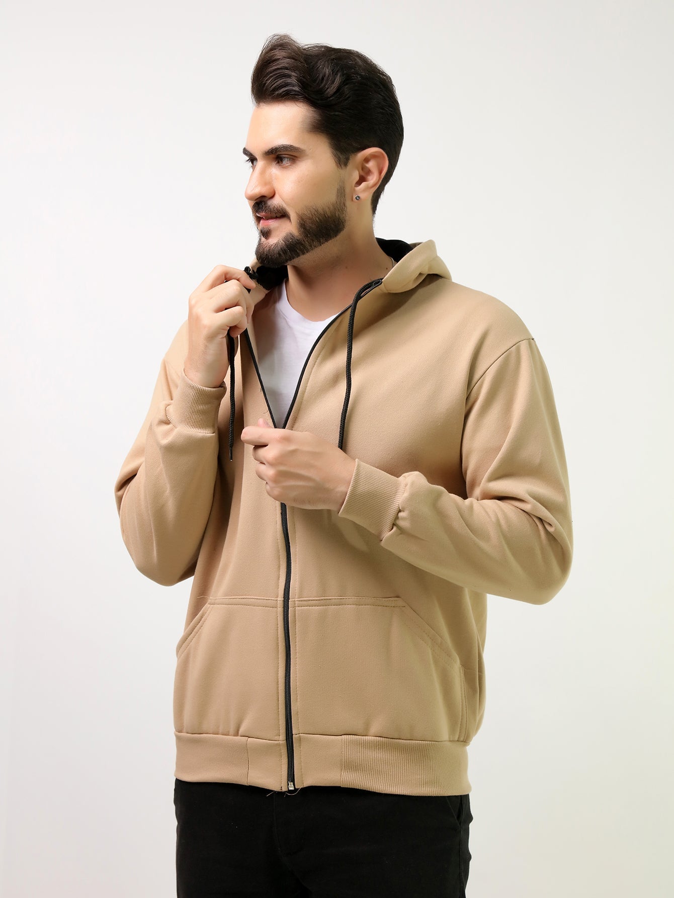 Moletom Masculino Com Capuz E Zíper Frontal Caramelo / PP Moletom Masculino Com Capuz E Zíper Frontal