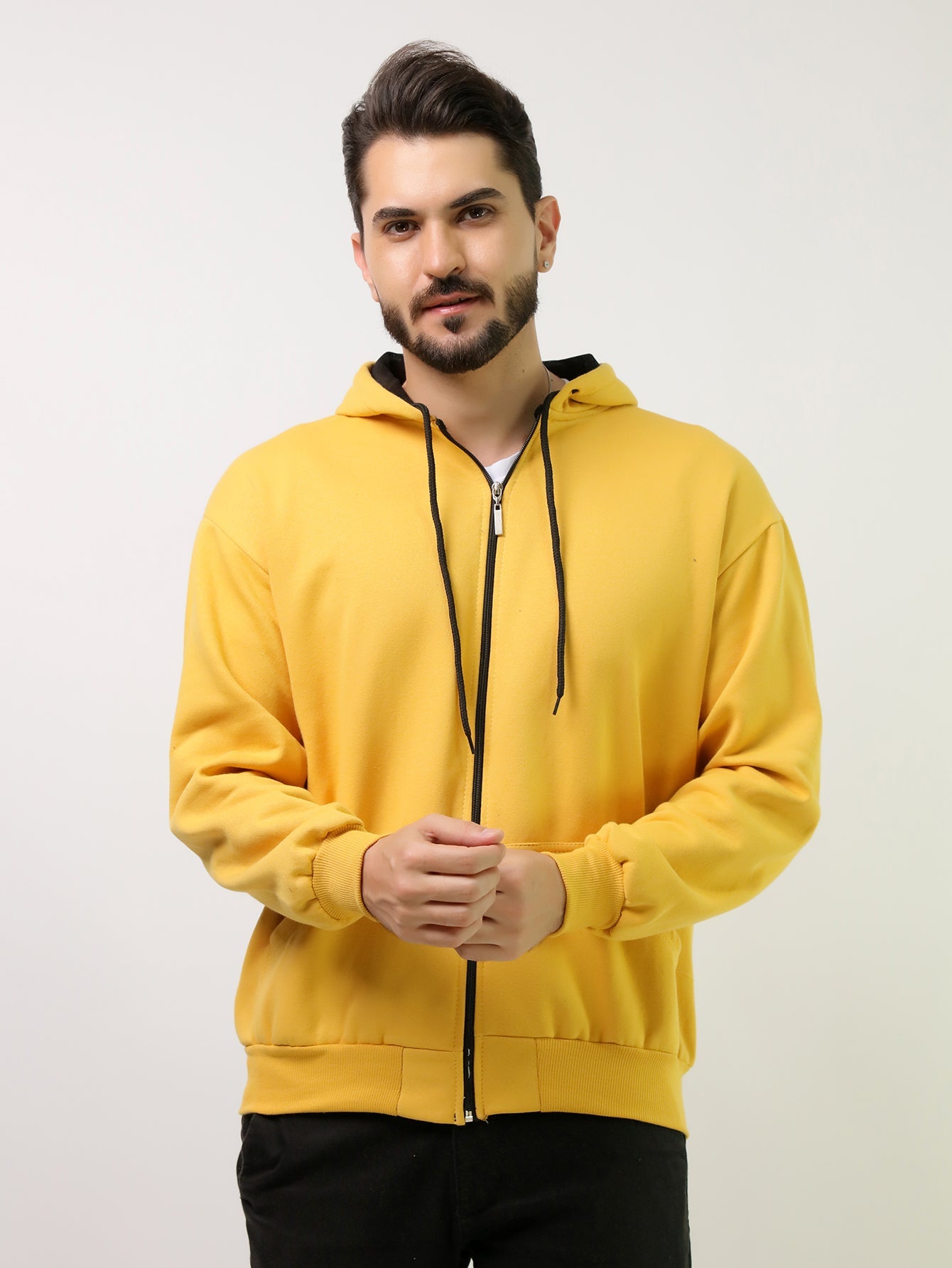 Moletom Masculino Com Capuz E Zíper Frontal Amarelo / PP Moletom Masculino Com Capuz E Zíper Frontal