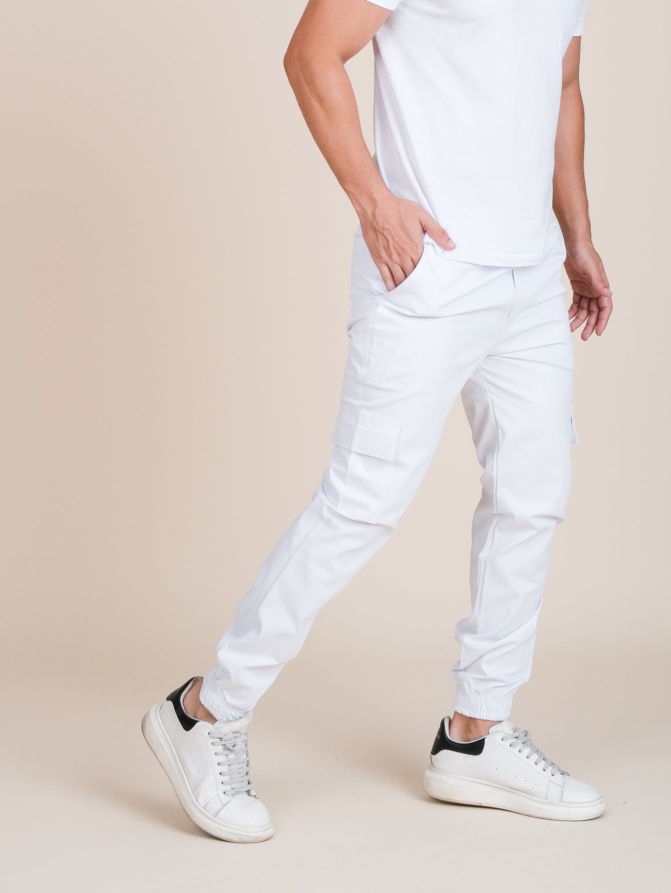 Calça Masculina Jogger Casual Com Ajuste Na Cintura Branco / PP Calça Masculina Jogger Casual Com Ajuste Na Cintura