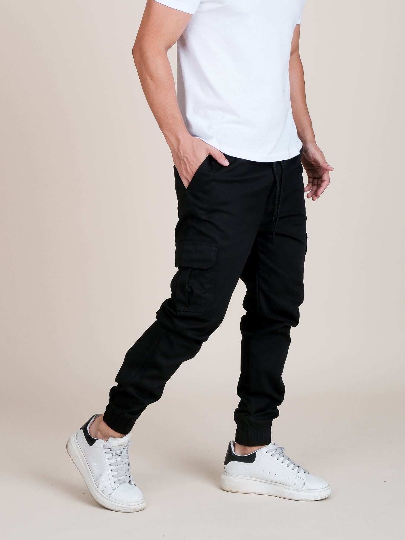Calça Masculina Jogger Casual Com Ajuste Na Cintura Preto / PP Calça Masculina Jogger Casual Com Ajuste Na Cintura