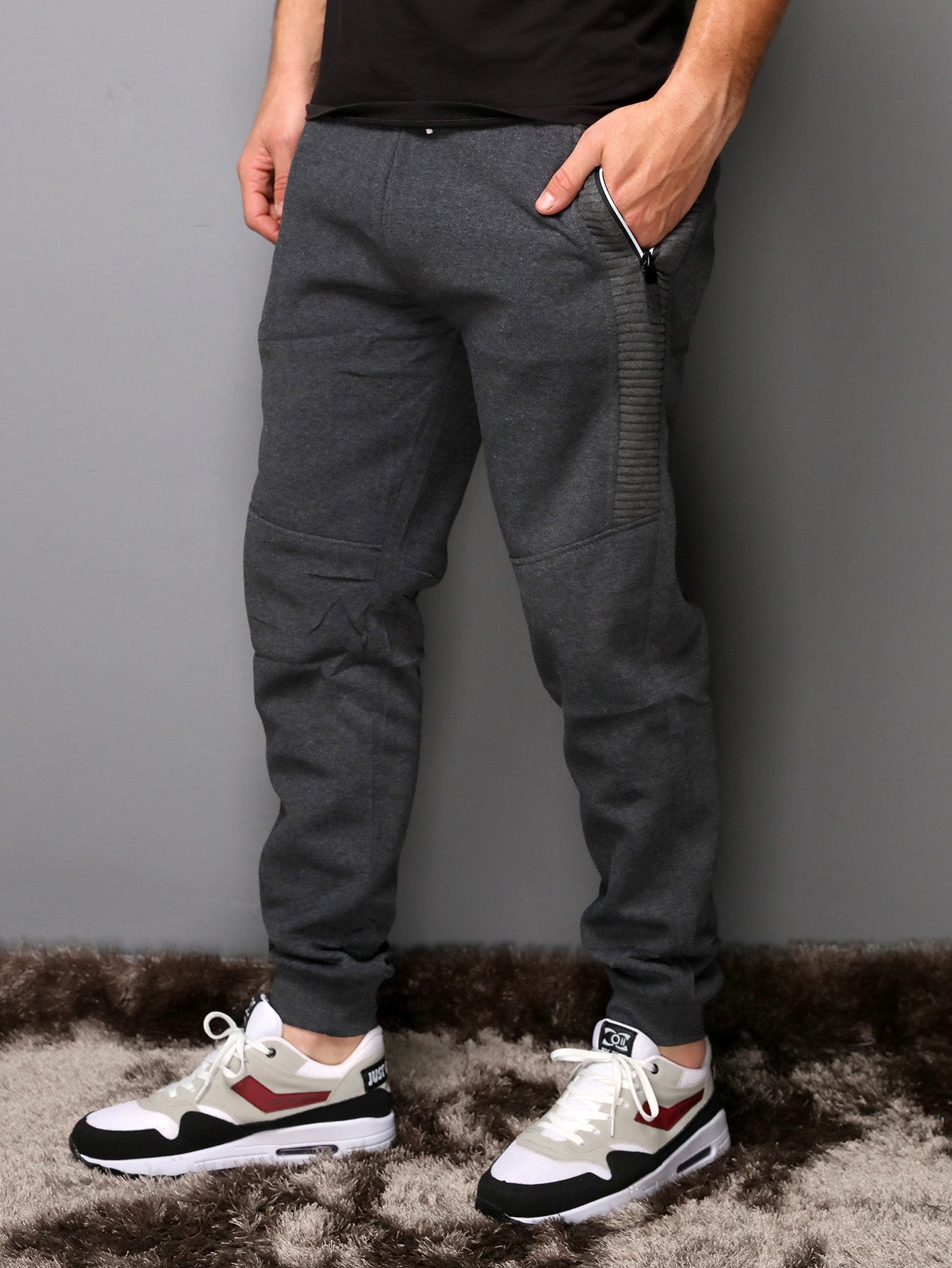 Calça Masculina Jogger Com Zíper Lateral E Estilo Casual Chumbo / PP Calça Masculina Jogger Com Zíper Lateral E Estilo
